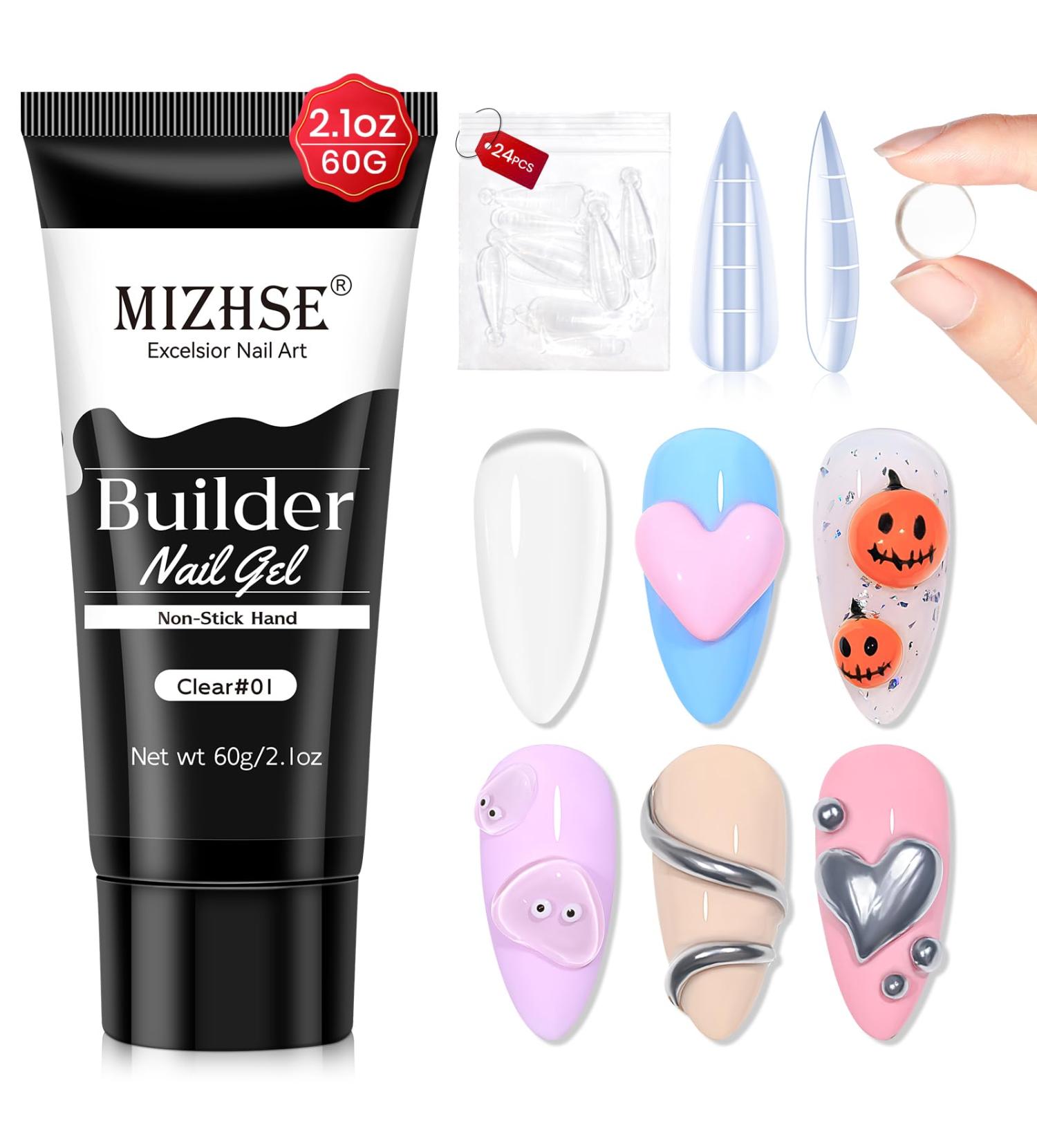 MIZHSE Nail Builder Gel Extension Clear Poly Nail Gel for Beginners 60g Non-Stick Hand Nail Extension Gel Nail Art Hard Gel 3D Modeling Salon UV Gel Home DIY Clean - Buy Online on GoSupps.com