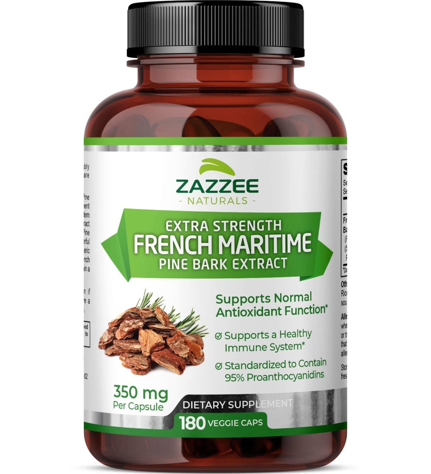 Zazzee Extra Strength French Maritime Pine Bark Extract | 350mg | 180 Vegan Capsules | 95% Proanthocyanidins | 6 Month Supply | Non-GMO - Buy Online on GoSupps.com