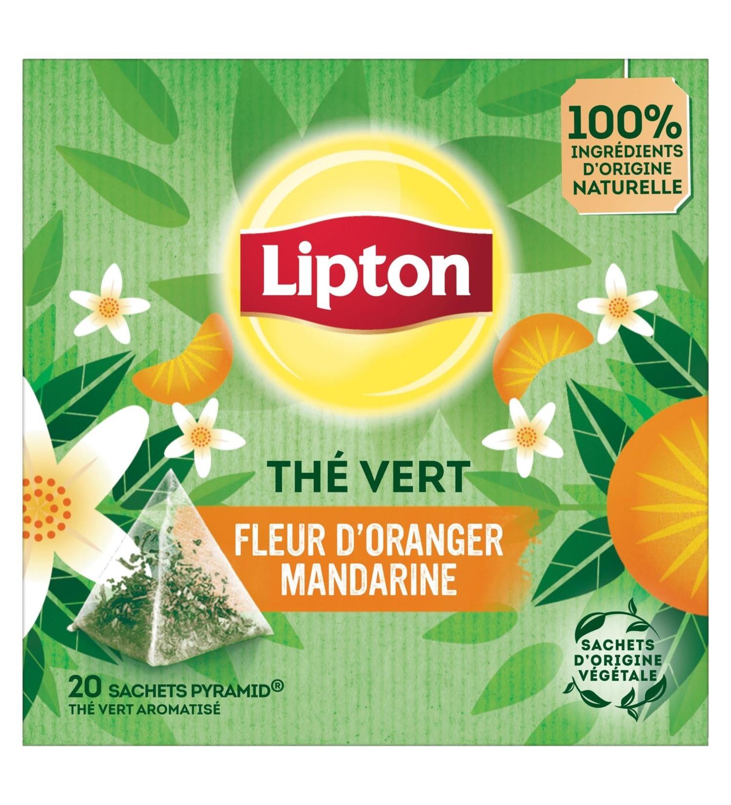 LIPTON Th Vert Aromatis Fleur d'Oranger et Mandarine Infusion Fra che et Fruit e (20 Sachets) - Le lot de 4
