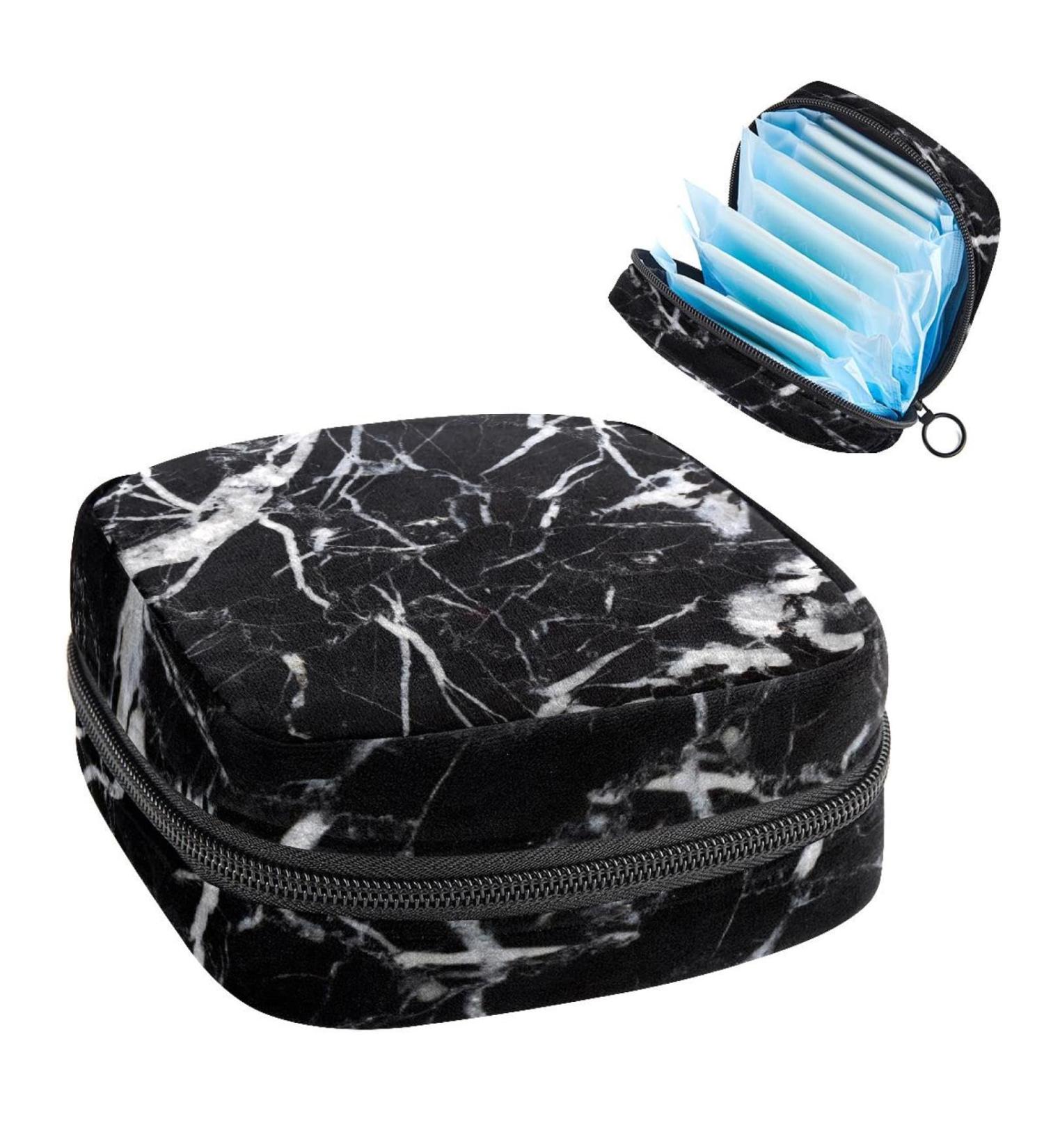 Marble Stone Texture Period Bag - Sanitary Napkin Storage & Travel Makeup Pouch - Buy Online on GoSupps.com