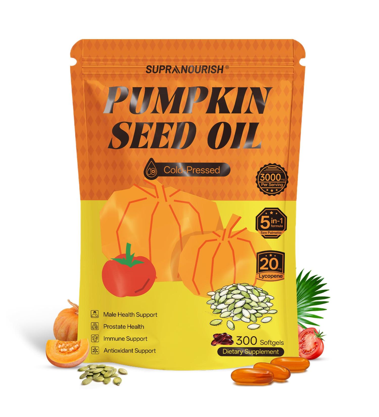 SUPRANOURISH Pumpkin Seed Oil Complex 3000mg with Saw Palmetto, Lycopene, Zinc & Vitamin E GMP Compliant, Cold-Pressed, Non-GMO, 300 Softgels, Daily Wellness & Antioxidant Support - Buy Online on GoSupps.com
