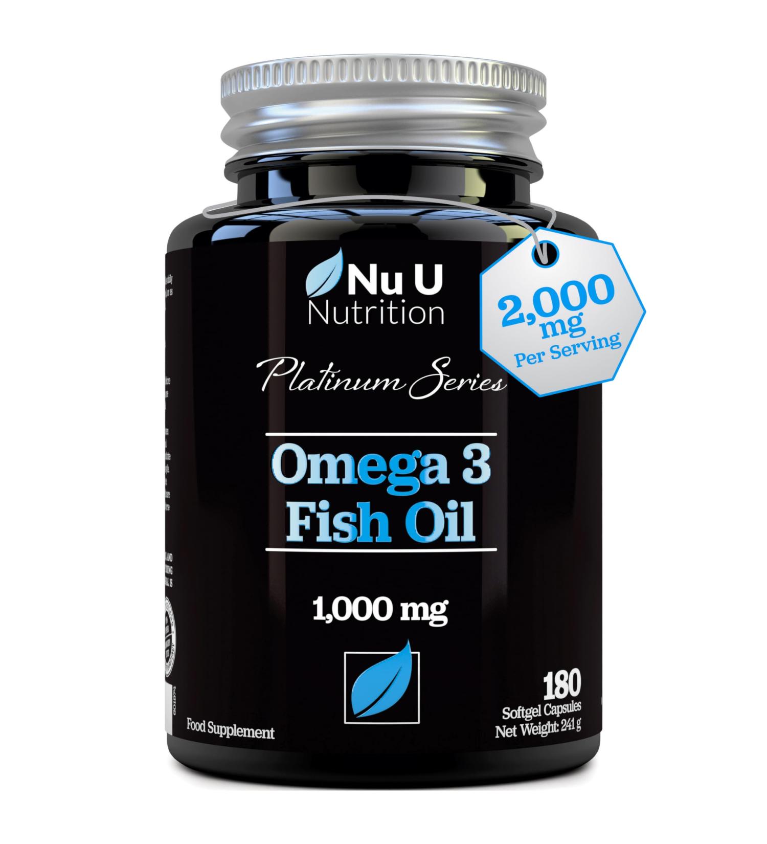 Omega 3 Fish Oil 1000mg - 180 Softgel Capsules - 3 Month Supply | Double Strength EPA 660mg & DHA 440mg with Vitamin E - Buy Online on GoSupps.com
