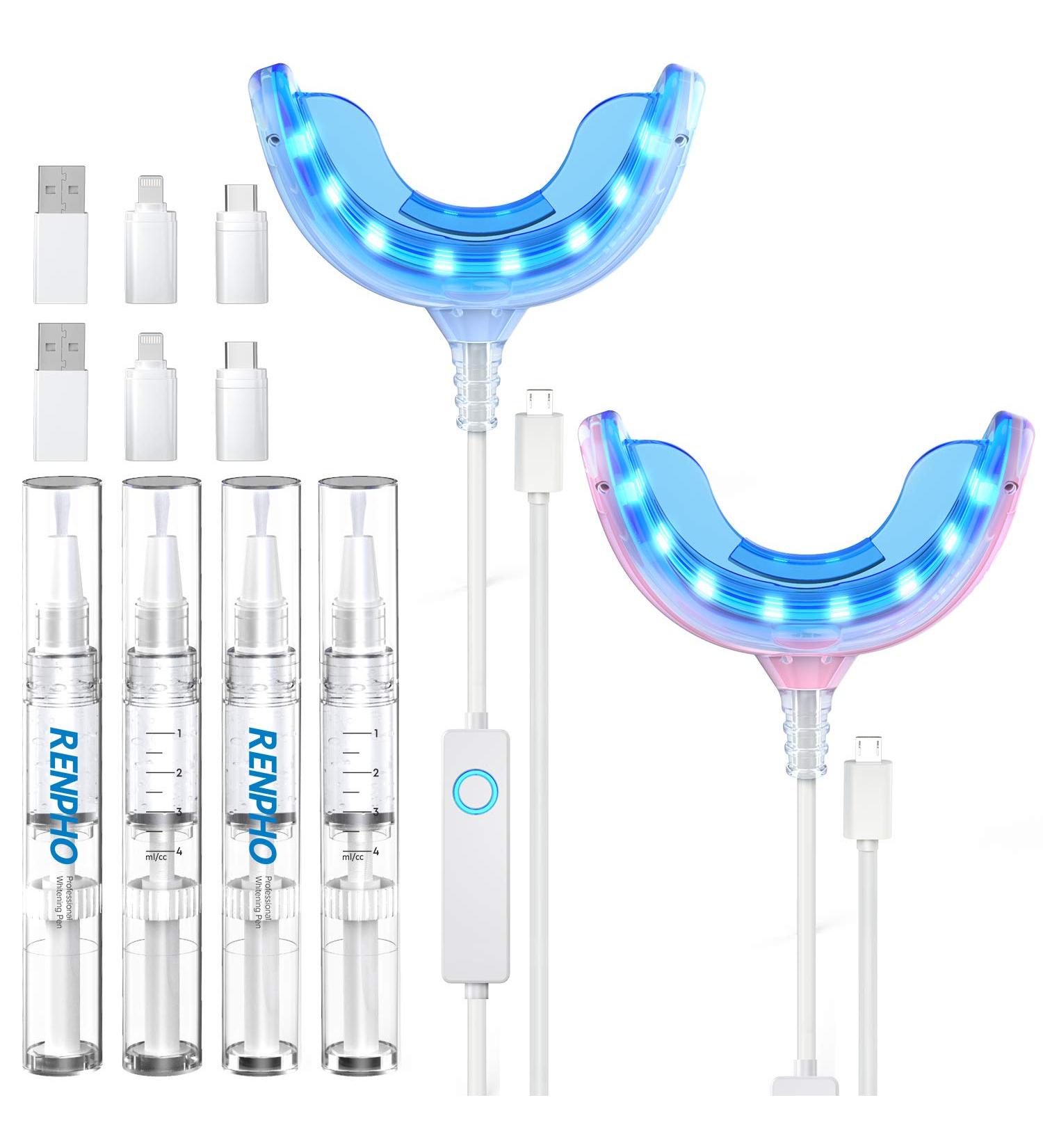 RENPHO Teeth Whitening Kit - LED Light, 35% Carbamide Peroxide, Non-Sensitive Fast Teeth Whitener - 12 Piece Set - Buy Online on GoSupps.com