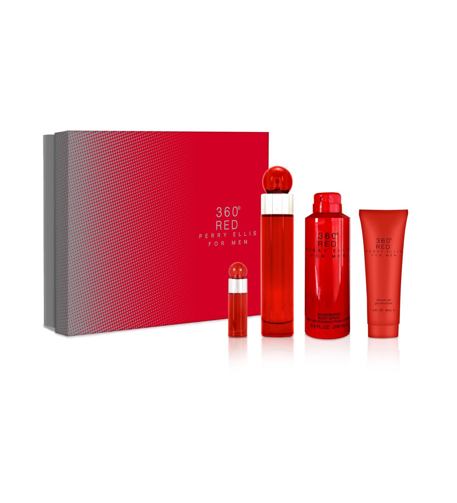 Perry Ellis 360 Red 3.4oz EDT Spray 6oz Body Spray 3oz Shower Gel 7.5ml EDT Spray Men 4 Pc Gift Set - Buy Online on GoSupps.com