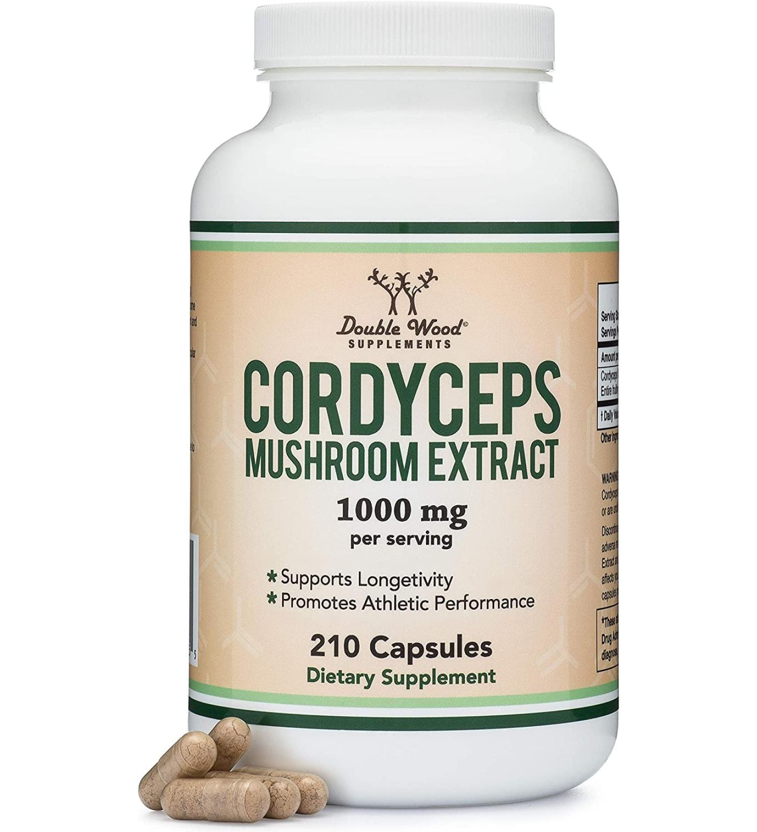 Cordyceps Capsules 210 Count - 3.5 Month Supply | 1000MG Cordyceps Sinensis Mushroom Extract with 7% Polysaccharides for Overall and Aging Support by Double Wood - Buy Online on GoSupps.com
