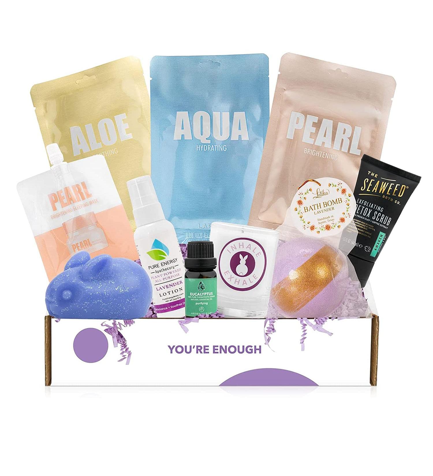 Self Care Gift Basket for Mom - Cruelty-Free Bath & Spa Set with Bath Bombs, Shea Butter Tin, Bunny Soap, Scented Candles & More - Perfect Gift for Women - Buy Online on GoSupps.com
