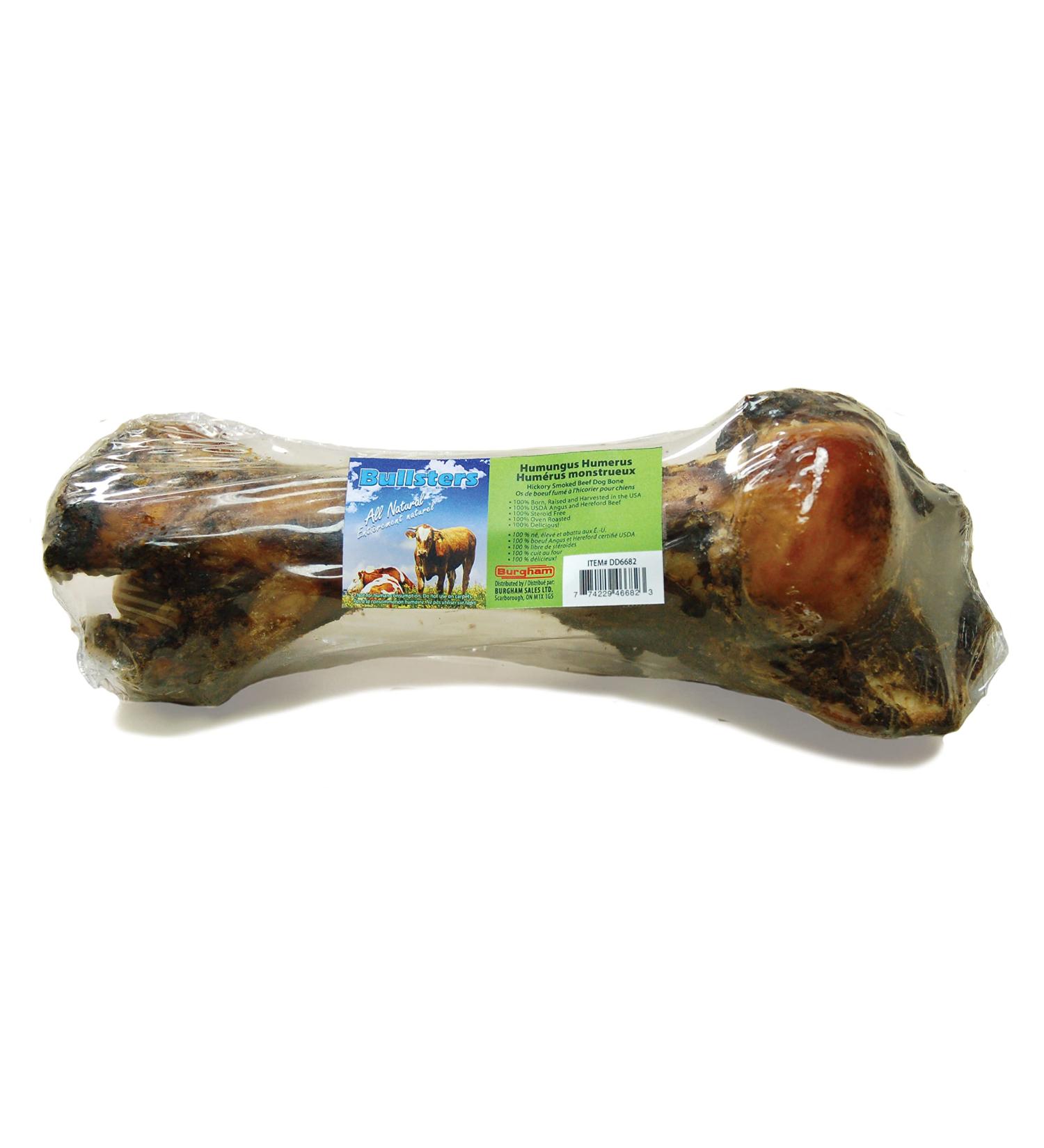 Bullsters Dog Treats Bones Chews Long Lasting for Aggressive Chewers All Natural Hickory Smoked Beef Dog Bones 1 Ingredient with No Additives No preservatives Steroid Free Oven Roasted and Delicious for Medium Large Extra Large XL Dogs Humungus Humerus ap
