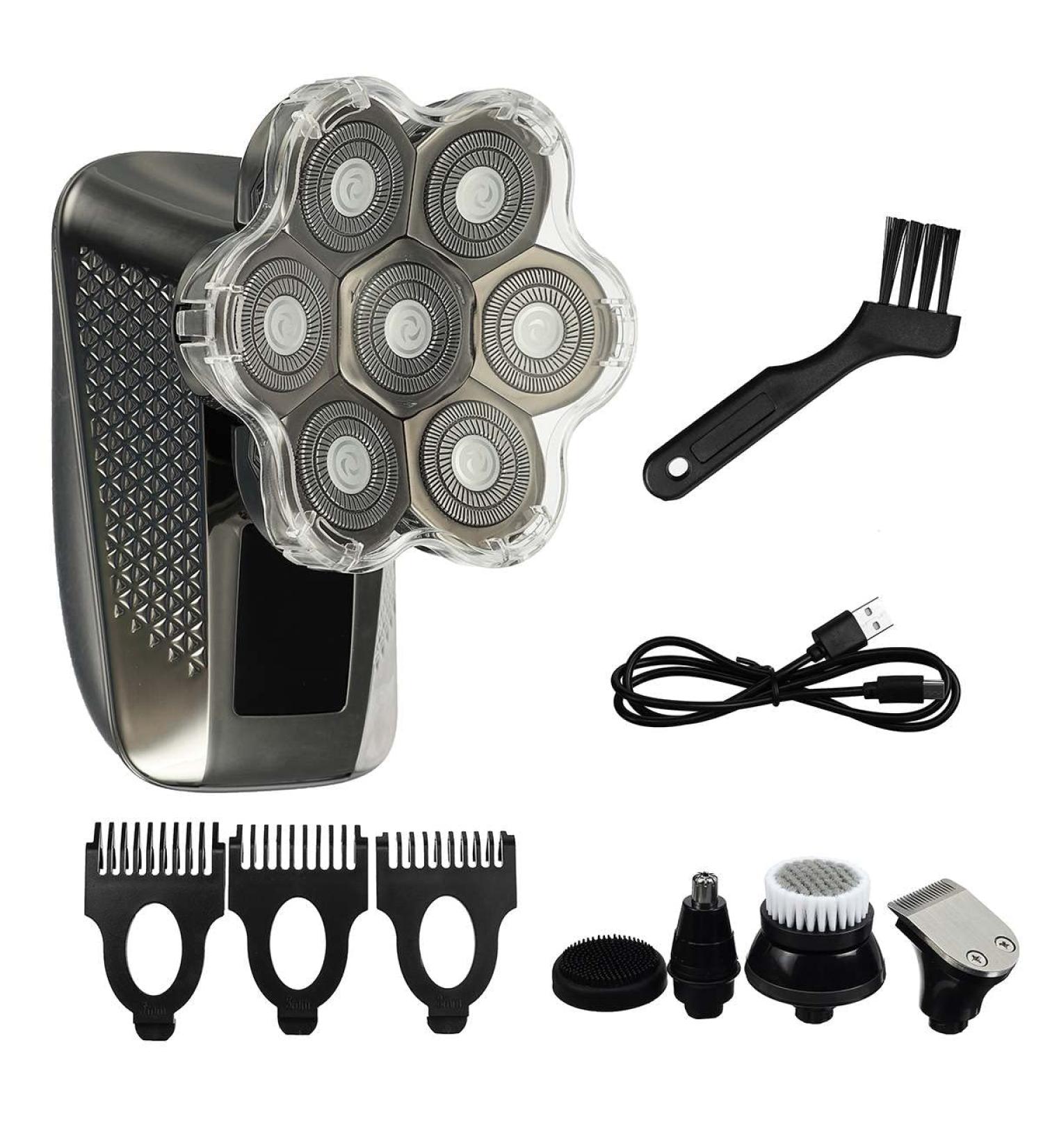 Electric Razor for Men | 5-in-1 Rechargeable Bald Head Shaver & Grooming Kit | 7 Floating Heads Beard & Nose Hair Trimmer Facial Brush - Buy Online on GoSupps.com