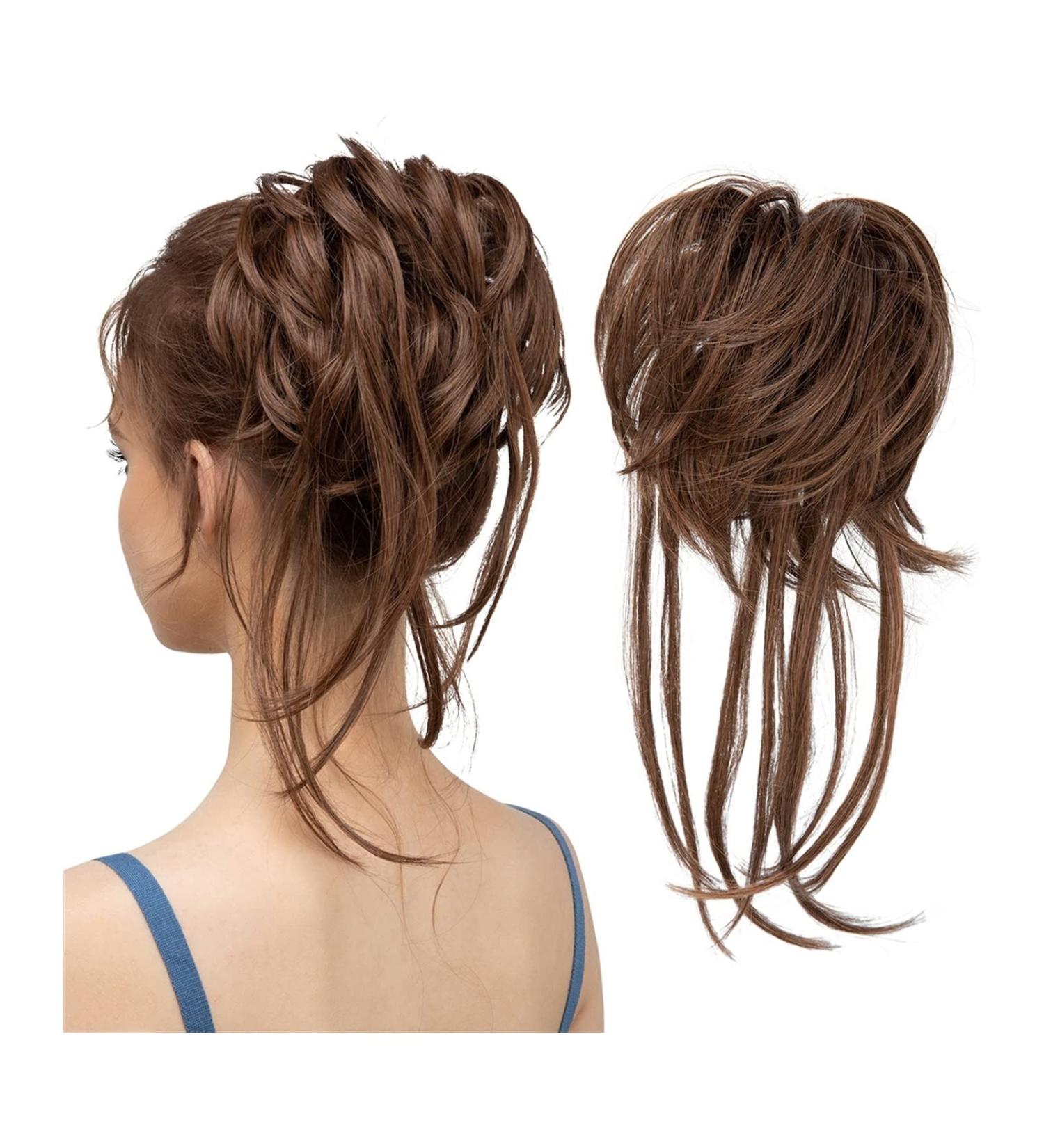 Hair Chignon Donut Bun Messy Bun Ponytail Extensions with Elastic Bungee Curl Hair Bands Ponytail Extension Wigs for Women Messy Bun Hair Piece (Color : Light Brown) - Buy Online on GoSupps.com