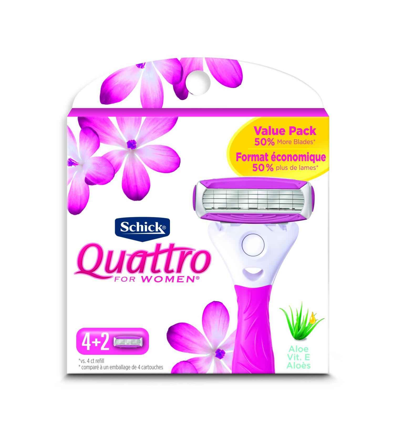 Schick Quattro for Women - 6 Razor Refills | Smooth Shaving & Comfort - Buy Online on GoSupps.com