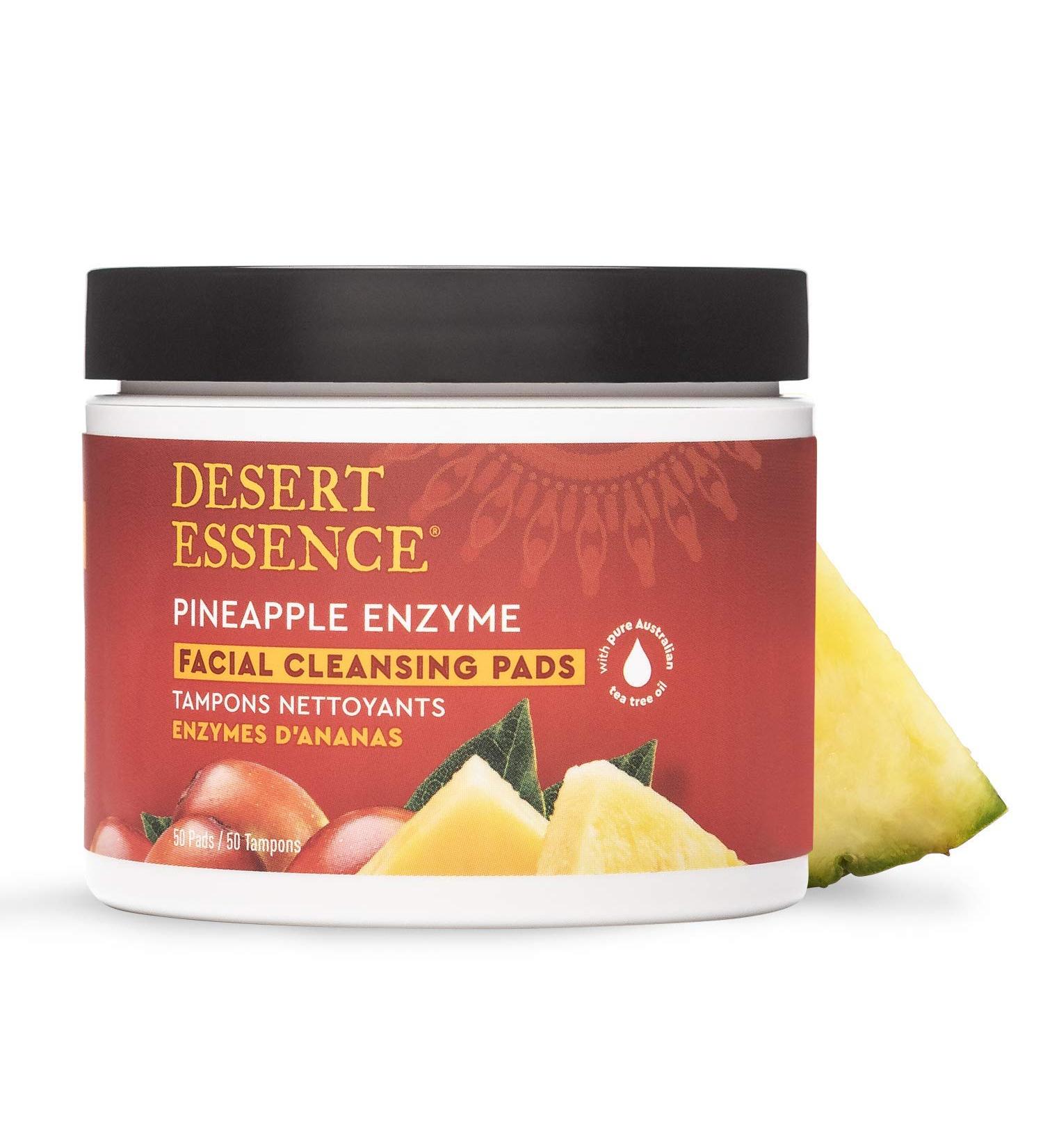Desert Essence Pineapple Enzyme Cleansing Pads - 50 Vegan & Gluten Free Exfoliating Pads for Radiant Skin - Buy Online on GoSupps.com