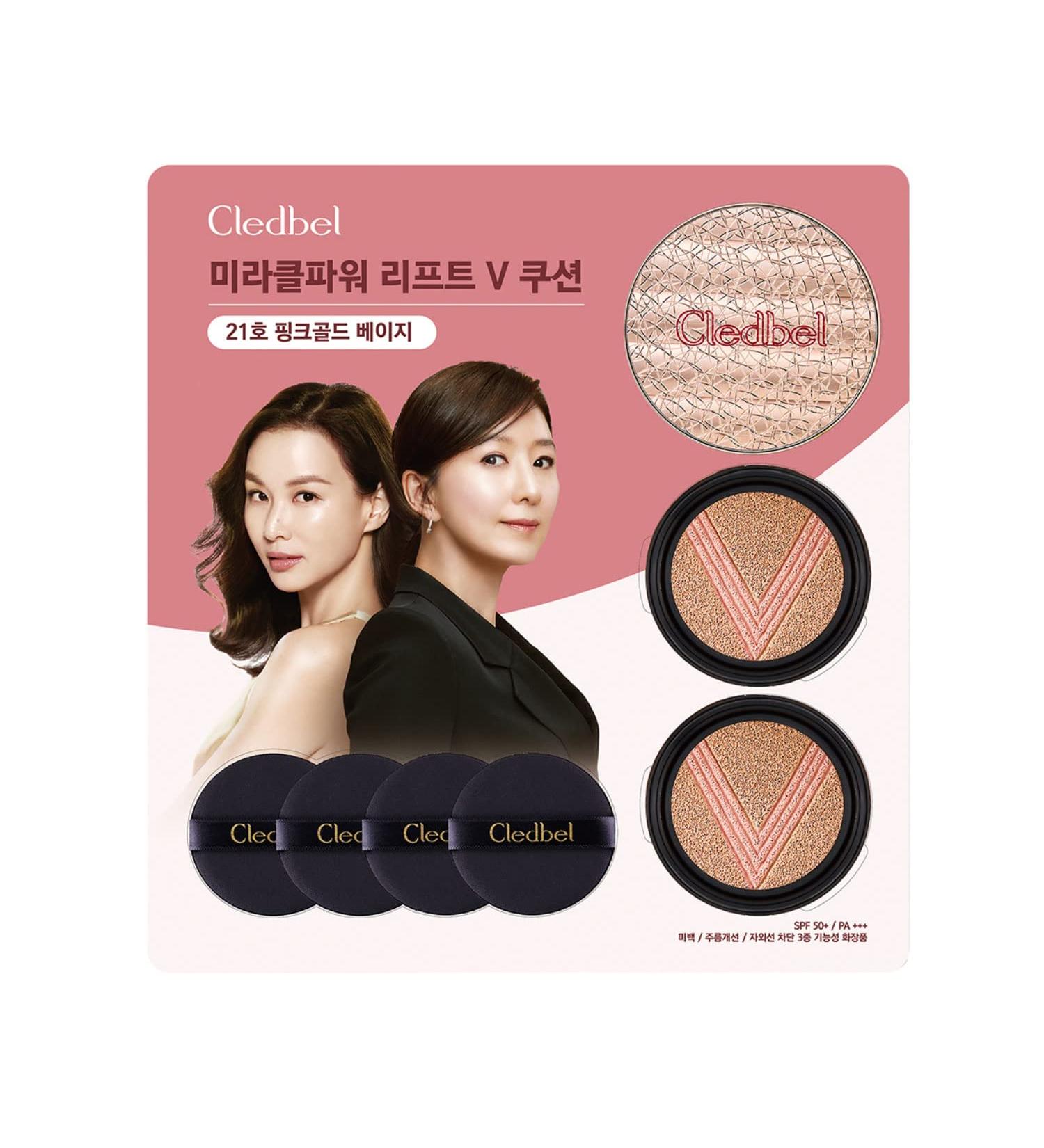 Cledbel Miracle Power Lift V Cushion SPF50+ PA+++: Main + Refill 2CT + Puff 4CT (No21 Pink Gold Beige) - Buy Online on GoSupps.com