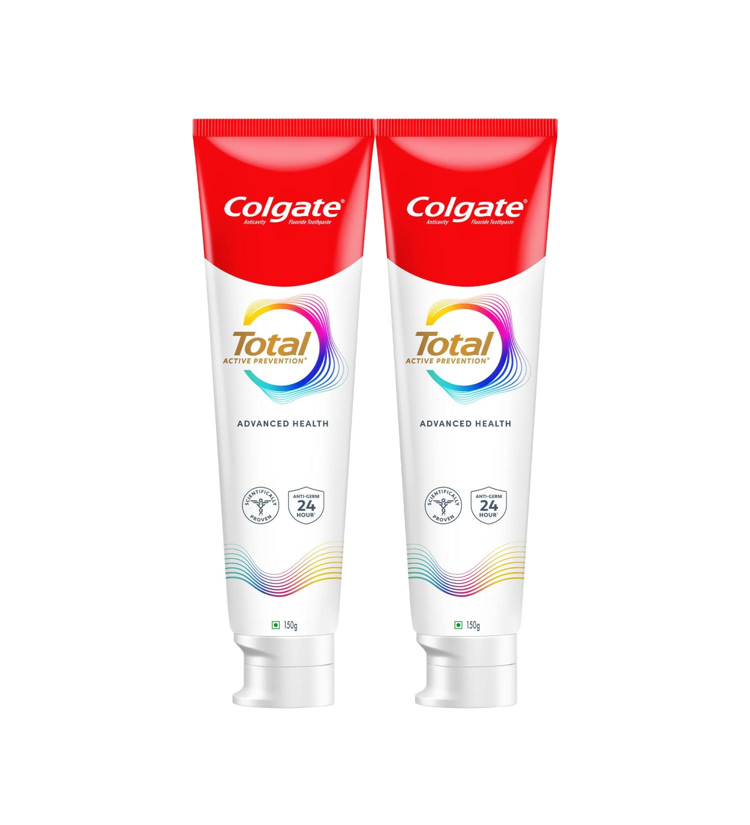 Colgate Total 300gm (2 x 150gm) Advanced Health Anti-Germ Toothpaste Tooth Paste with 12-Hour Anti-Germ Protection Whole Mouth Health (Combo Pack Offer)(5.2 Ounce) - Buy Online on GoSupps.com