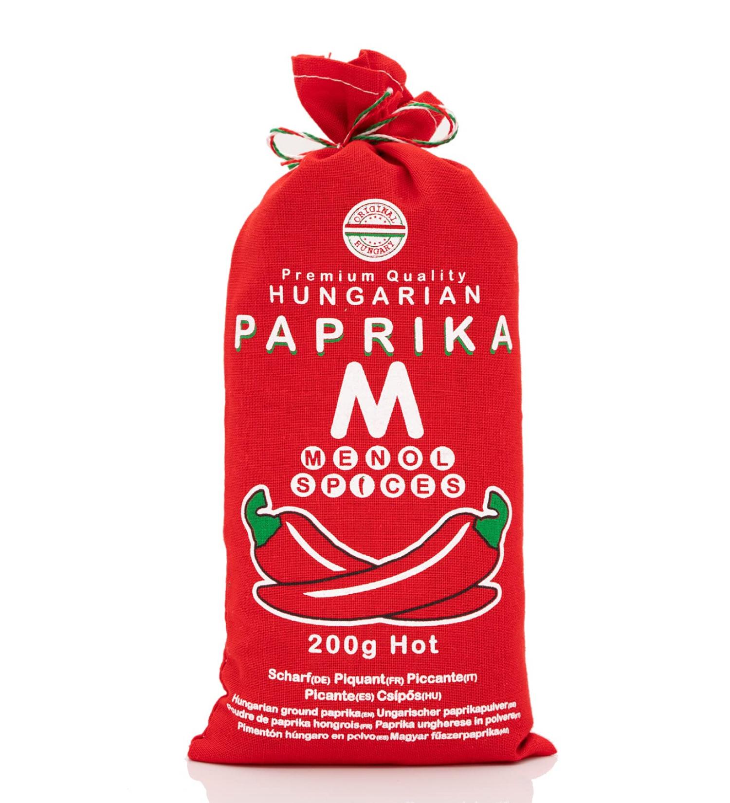 Menol Spices Authentic Hungarian Hot Paprika Powder 7oz - Premium Quality from Szeged, Hungary - Very Spicy & Vibrant Red for Gourmet Cooking - Buy Online on GoSupps.com