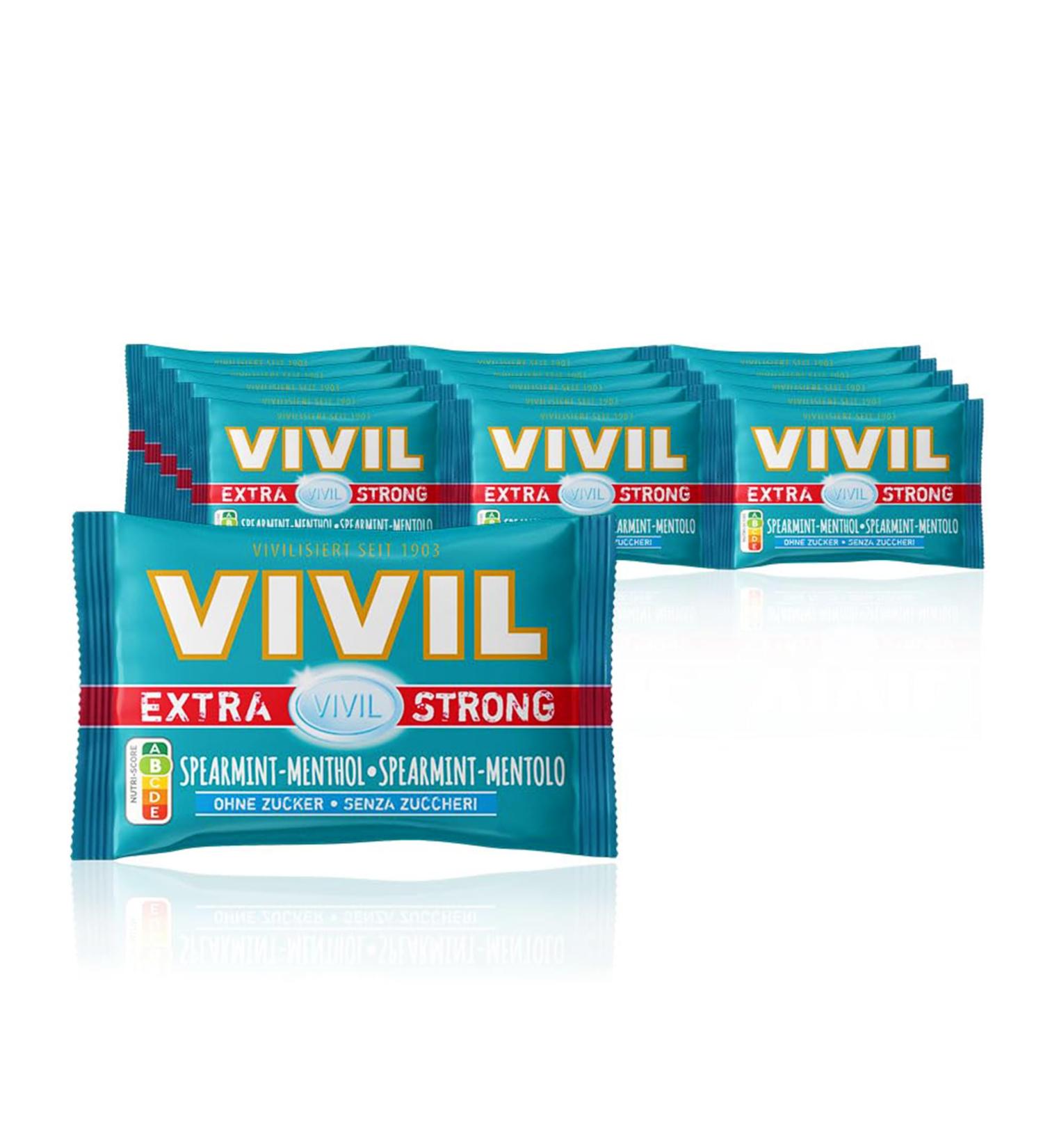 Buy Vivil Extra Strong Spearmint Pastilles - Sugar-Free & Vegan 5 x 3 Pack (15 x 25g) - International Shipping Available - Buy Online on GoSupps.com