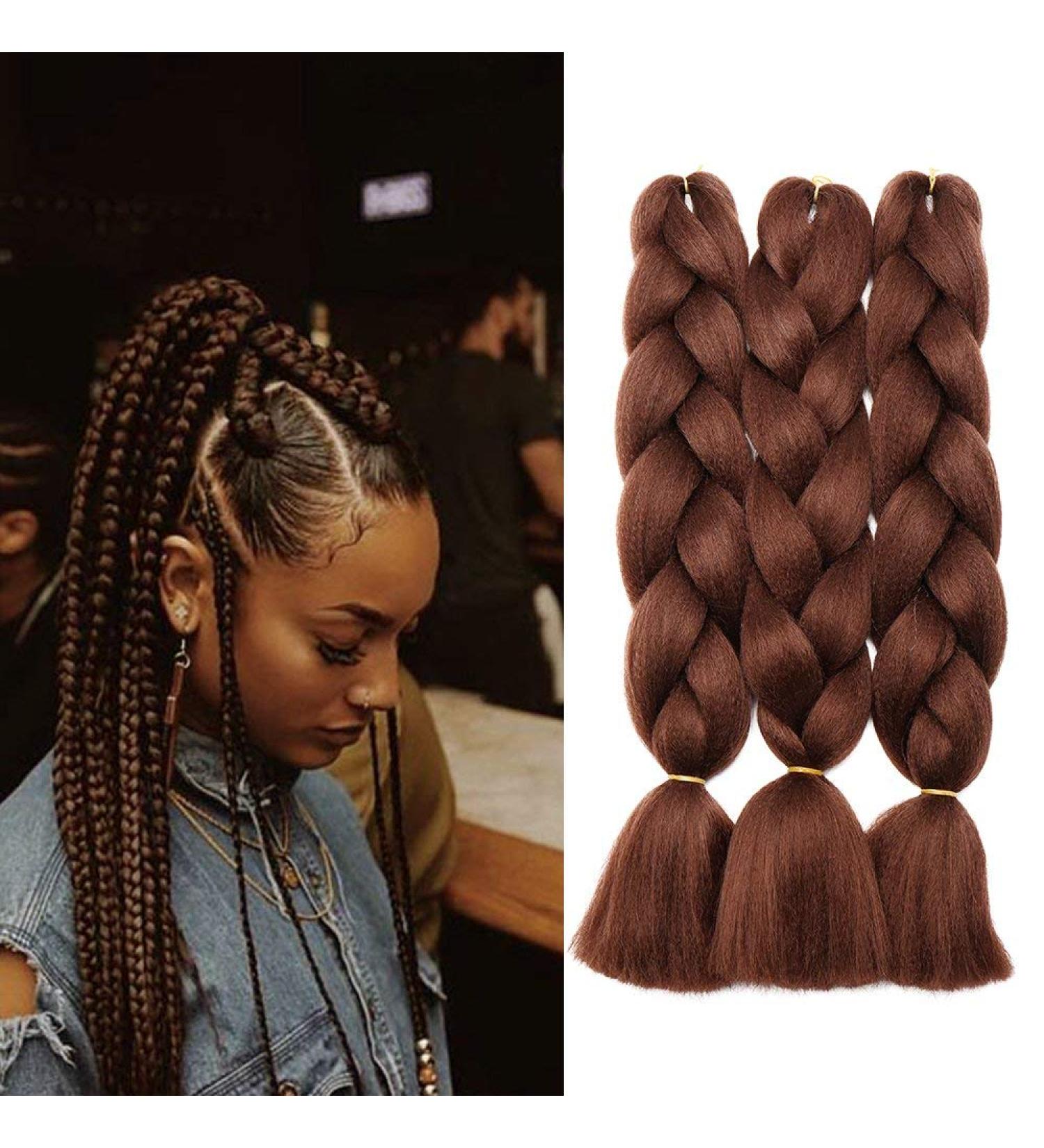 SEGO 24 Reddish Brown Braids Extensions | Crochet Hair Synthetic Kanekalon - 3 PCS Colorful Braiding Hair - Buy Online on GoSupps.com