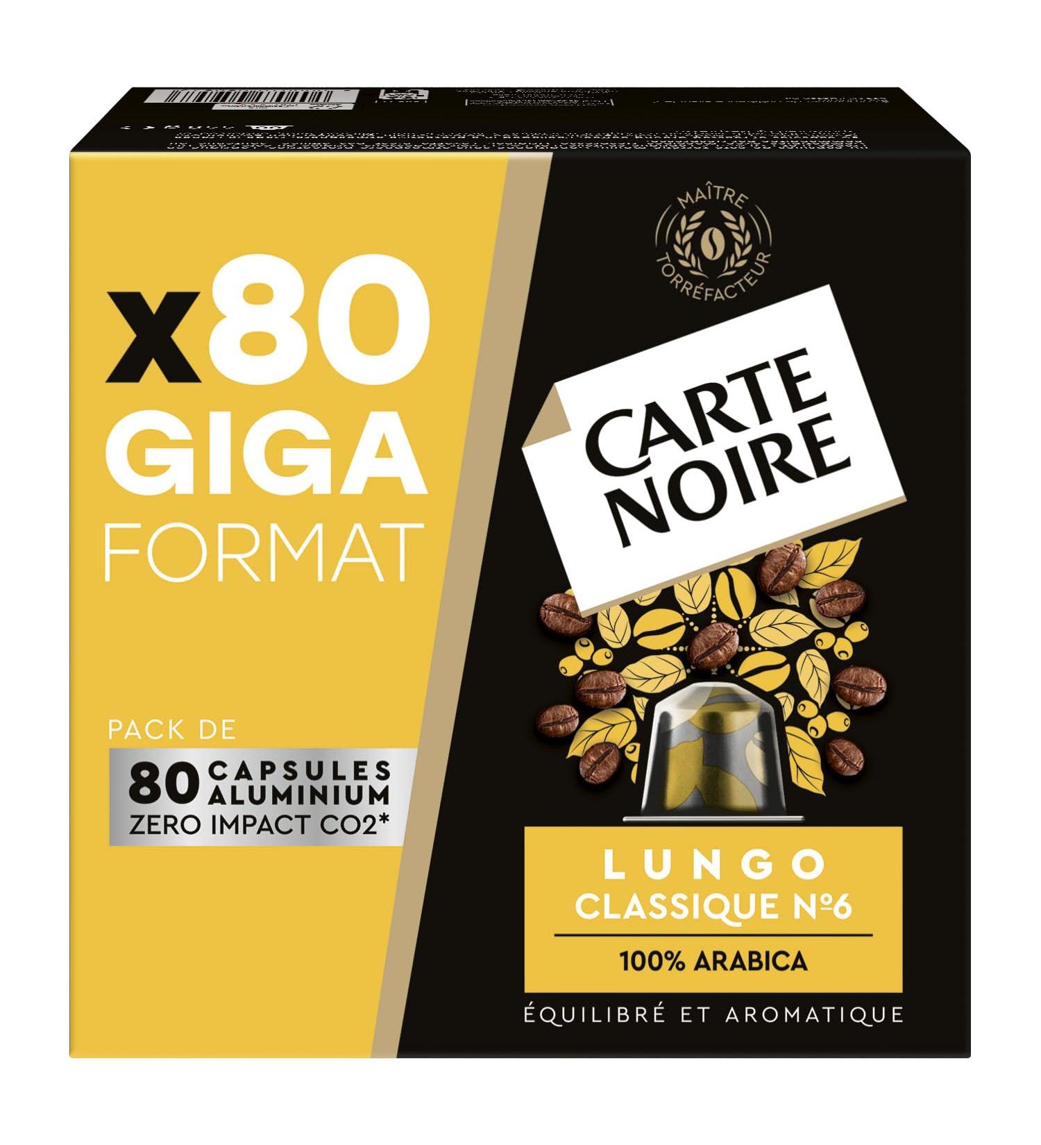 CARTE NOIRE - Espresso Lungo N 6 Coffee Capsules Compatible with Nespresso - Arabica Coffee - Giga Format of 80 Aluminum Capsules - Made in France - Buy Online on GoSupps.com