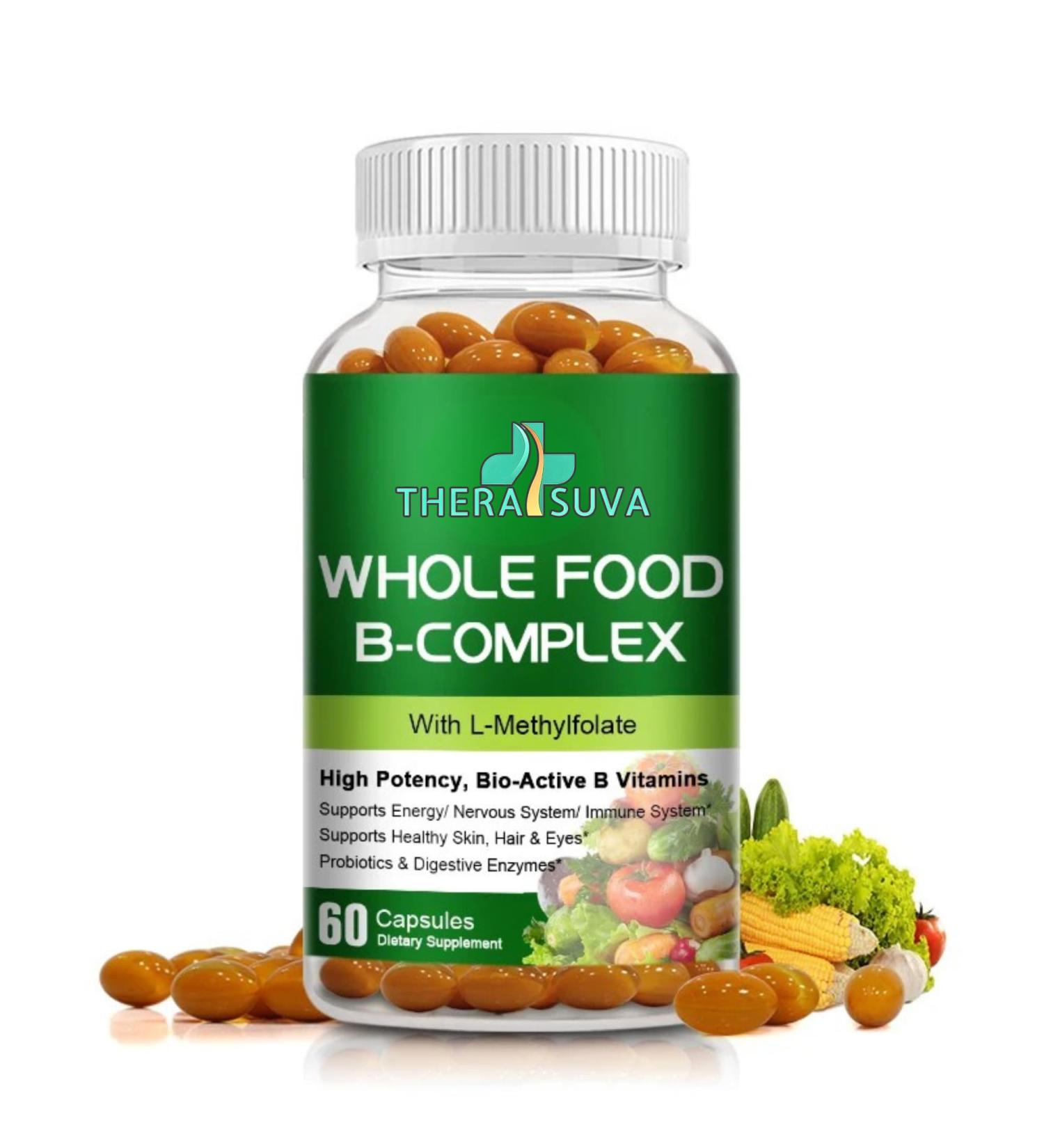 TheraSuva Whole Food Vitamin B-Complex + Biotin + Probiotics - 100% Vegan & Plant-Based Supports Energy Metabolism & Overall Wellness 60 Day Supply 120 Capsules - Buy Online on GoSupps.com