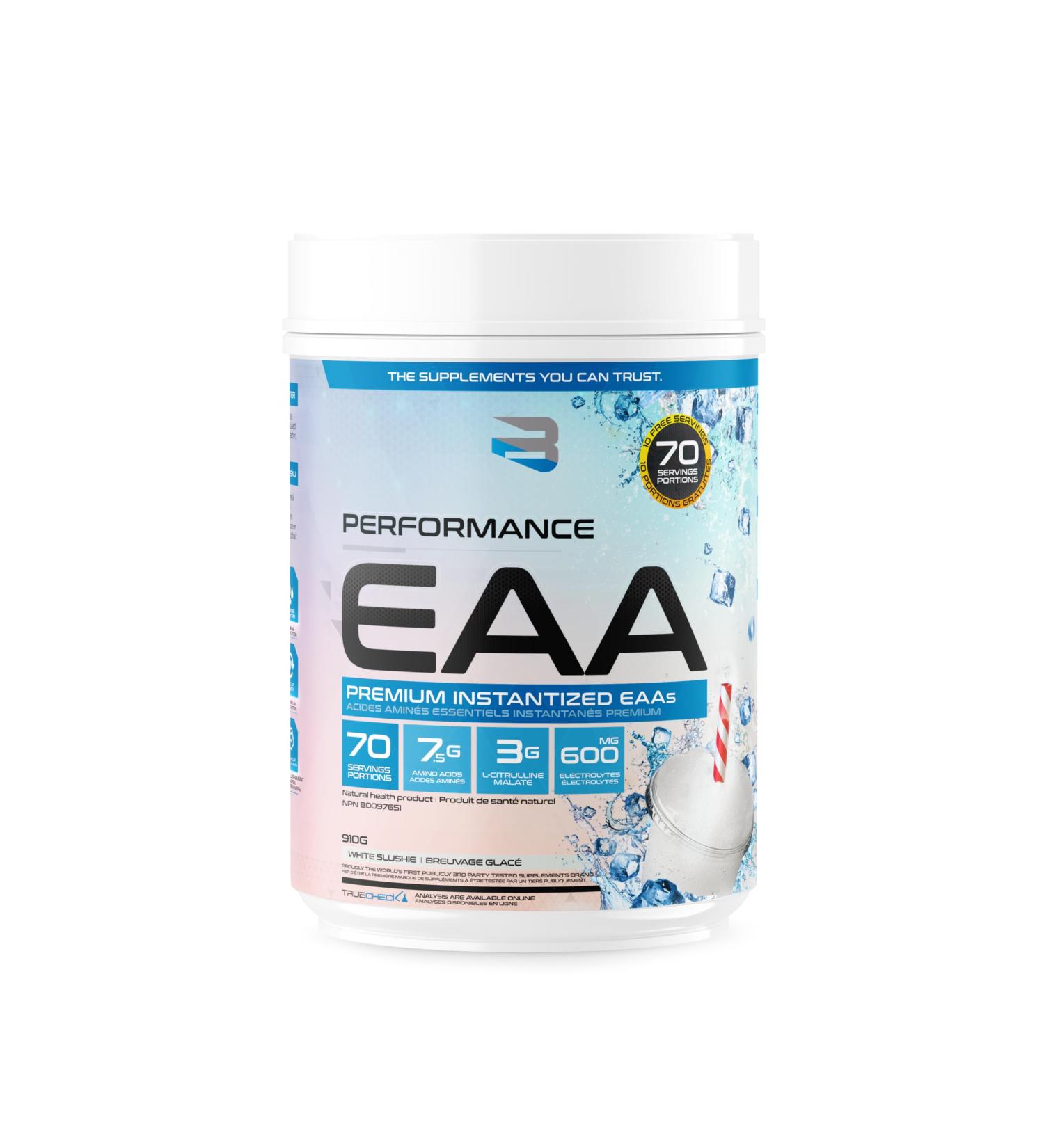 Believe Supplements Performance EAA - Essential Amino Acids Formula | Boost Muscle Recovery Performance & Hydration | Sugar-Free & Delicious Flavors Available! (70 servings White Slushie) White Slushie 70 servings - Buy Online on GoSupps.com