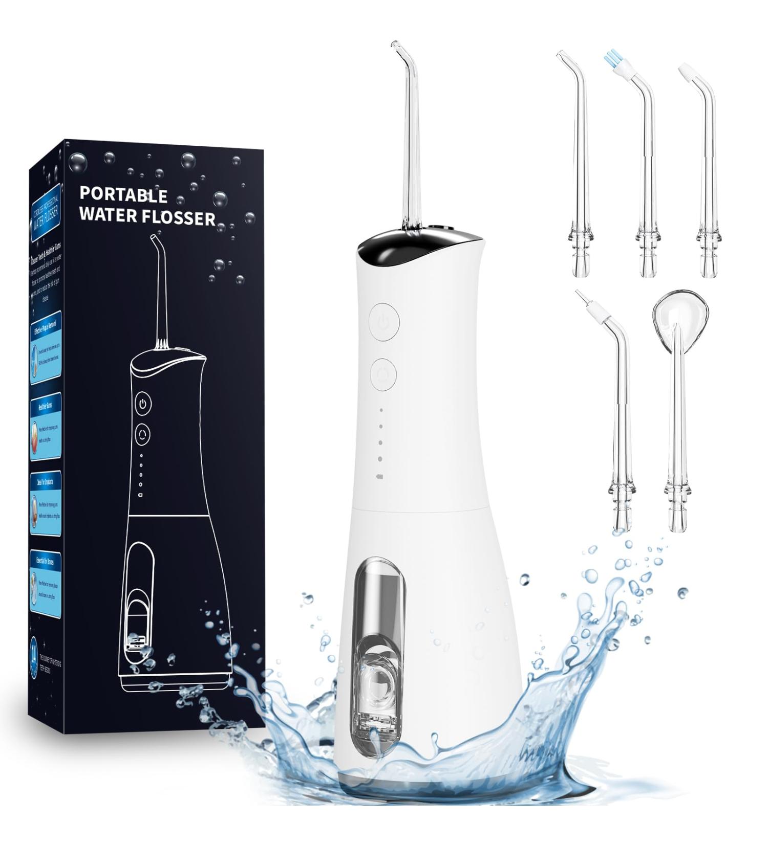 Water Dental Flosser Pick - Cordless Portable Oral Irrigator with 4 Modes & 5 Jet Tips | IPX7 Waterproof 300ML Rechargeable for Home & Travel - Buy Online on GoSupps.com