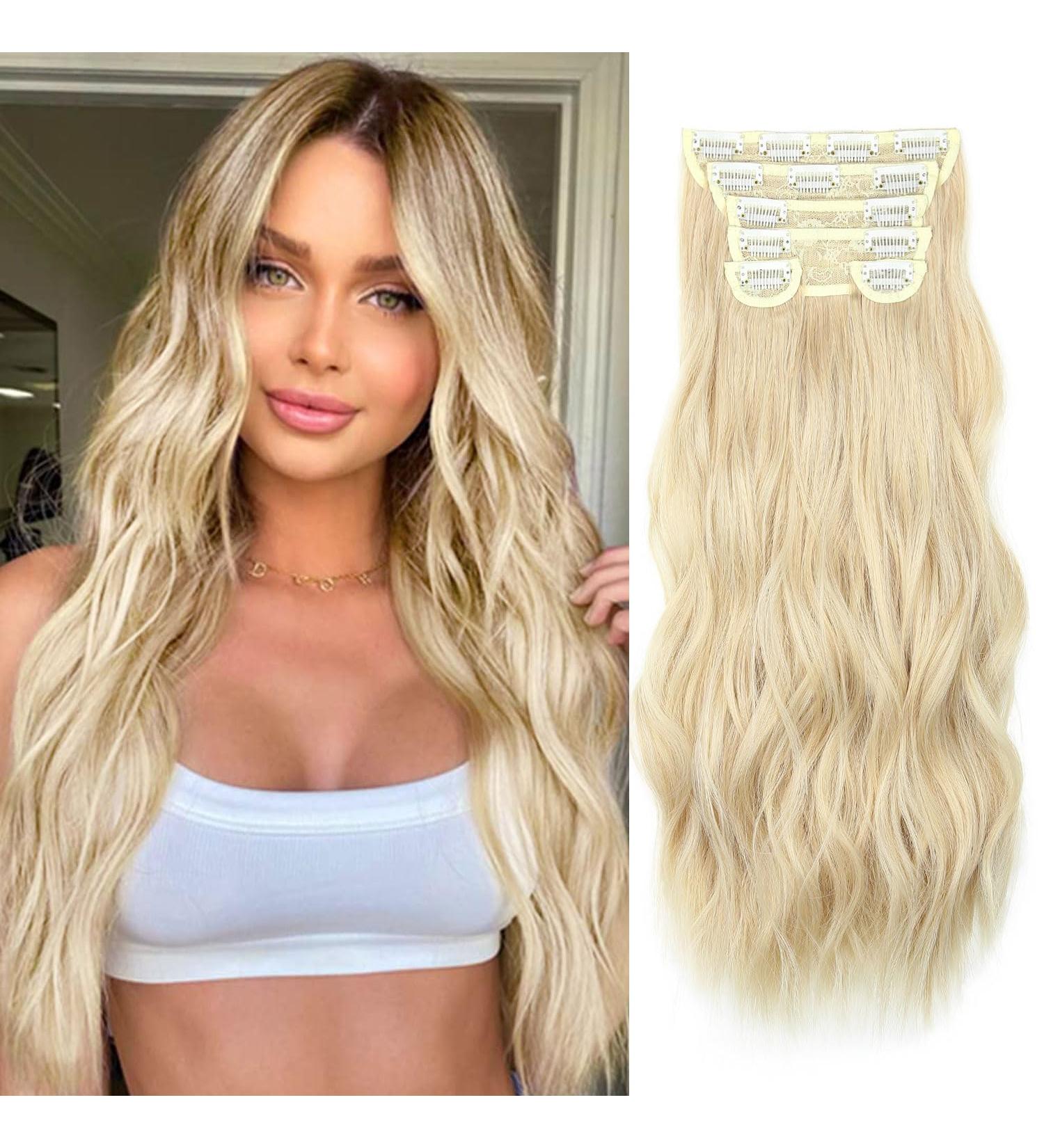 MNMNM 6 Pieces Clip-In Extensions 50 cm Wavy Wavy Hair Extensions Clip-In Hairpiece for Women Synthetic Full Head Hair Extensions with Clips (022D#) - Buy Online on GoSupps.com