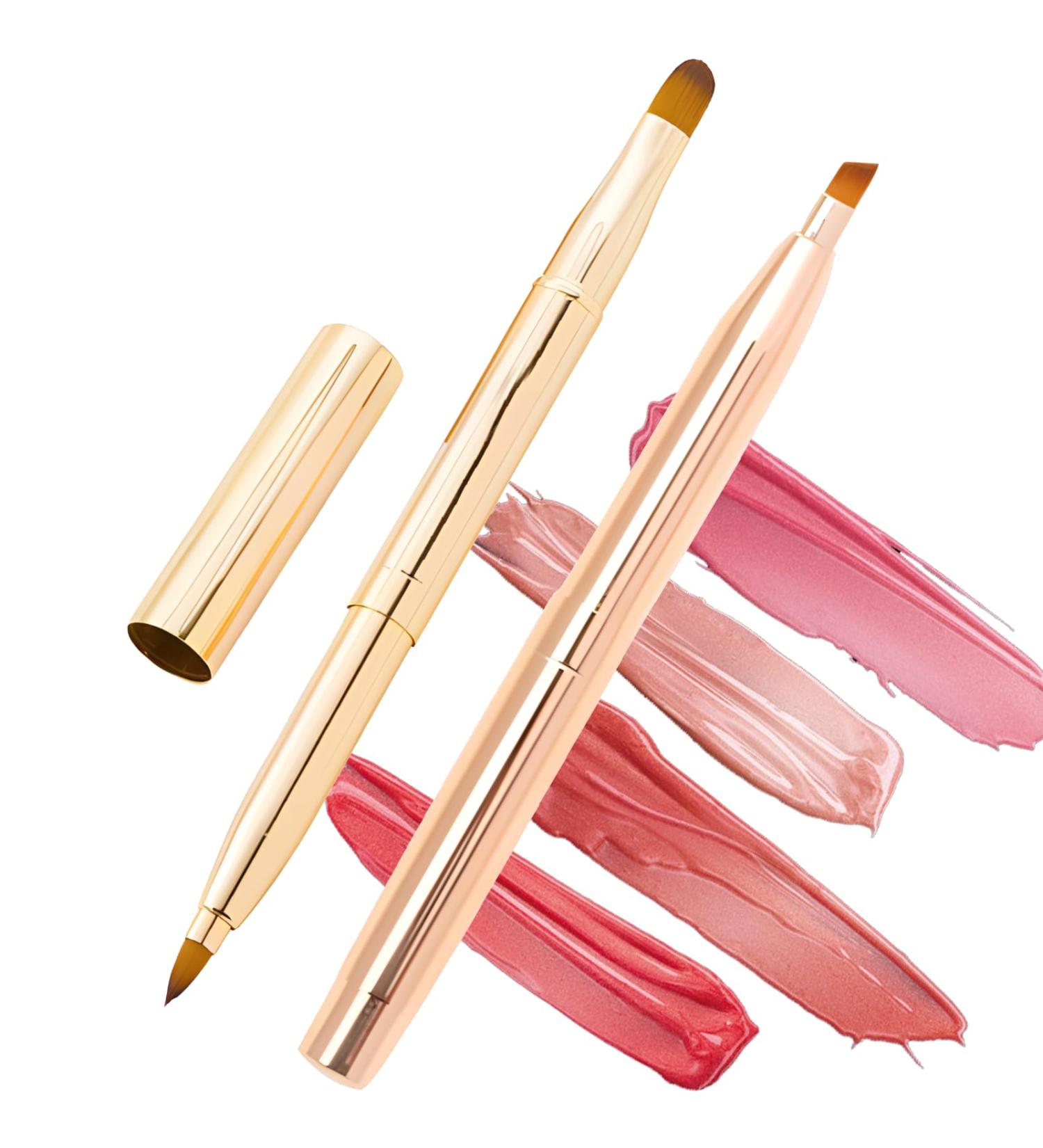 Double Lip Brush & Eyeliner Brush Set | Retractable Gold Makeup Brushes for Lips & Eyes - Buy Online on GoSupps.com