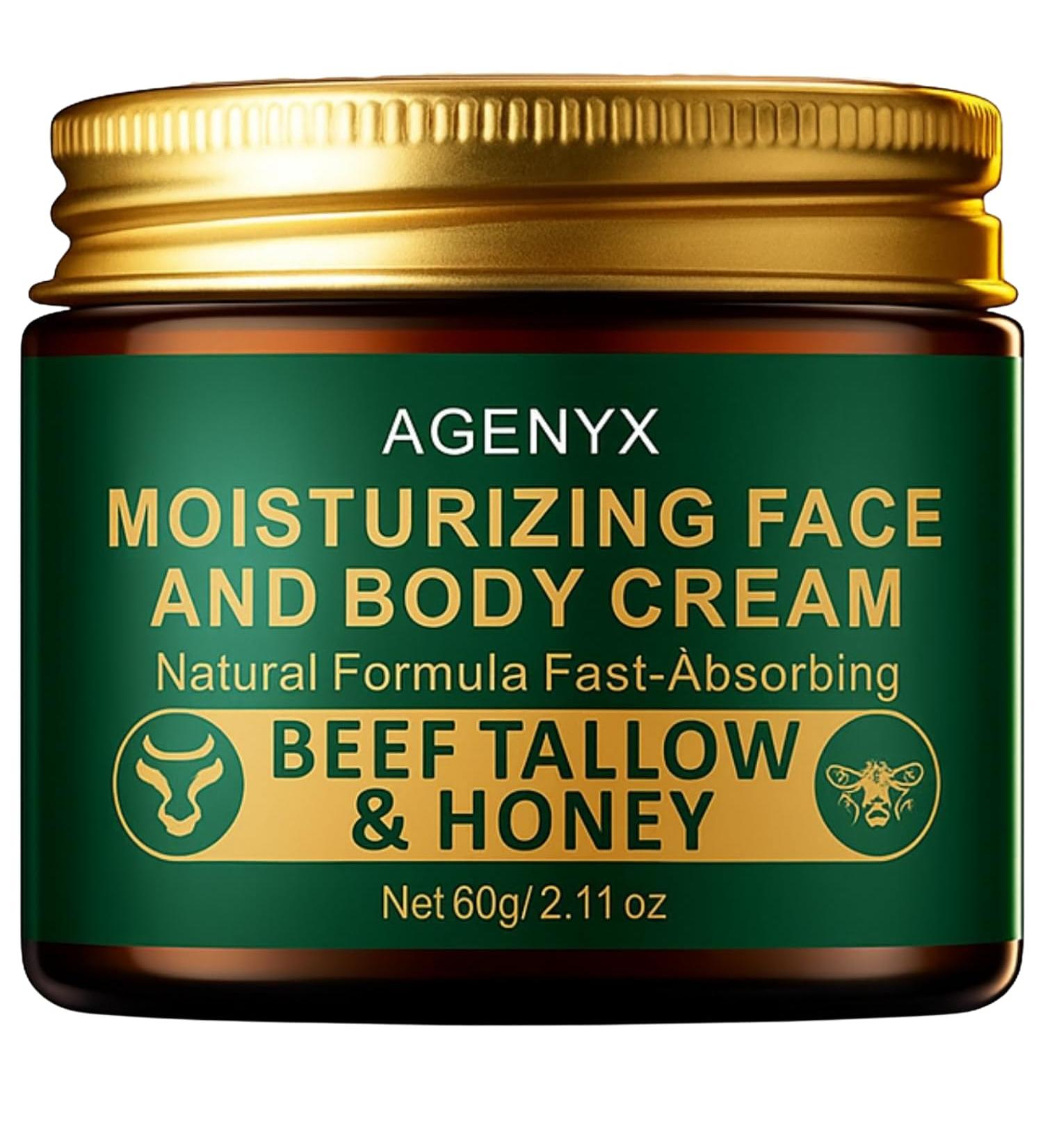 Agenyx Beef Tallow for Skin Cream with Honey Natural Moisturizer Face & Body Cream for Women & Men Grass Fed Tallow and Honey Balm Anti Aging Beef Tallow for Face & Body Hydration - Buy Online on GoSupps.com