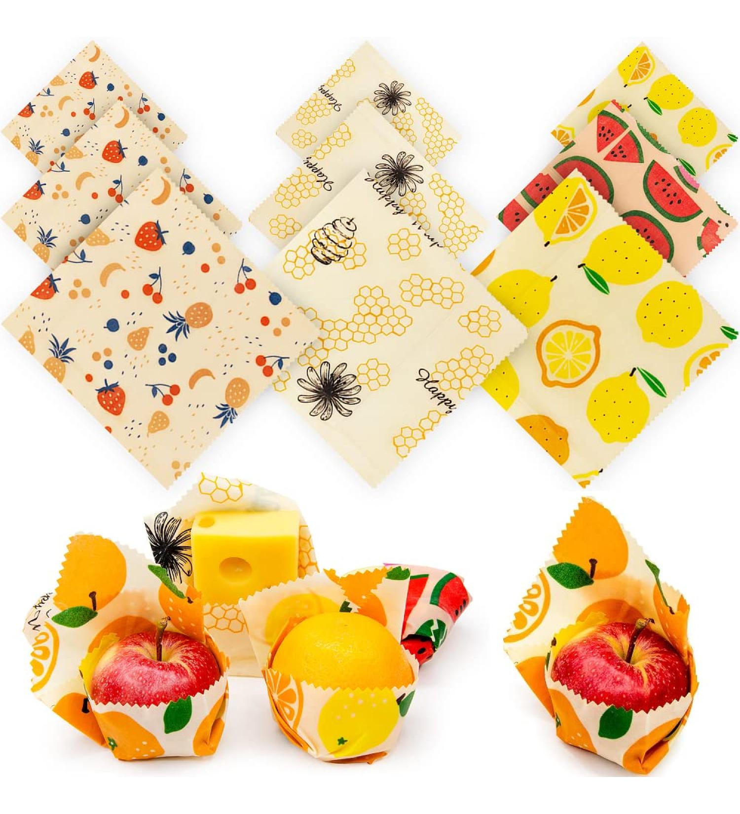 Reusable Beeswax Food Wraps Set - 9 Pcs Assorted Sizes - Sustainable and Washable Wax Wrapping for Bread, Sandwiches, and Storage - Buy Online on GoSupps.com