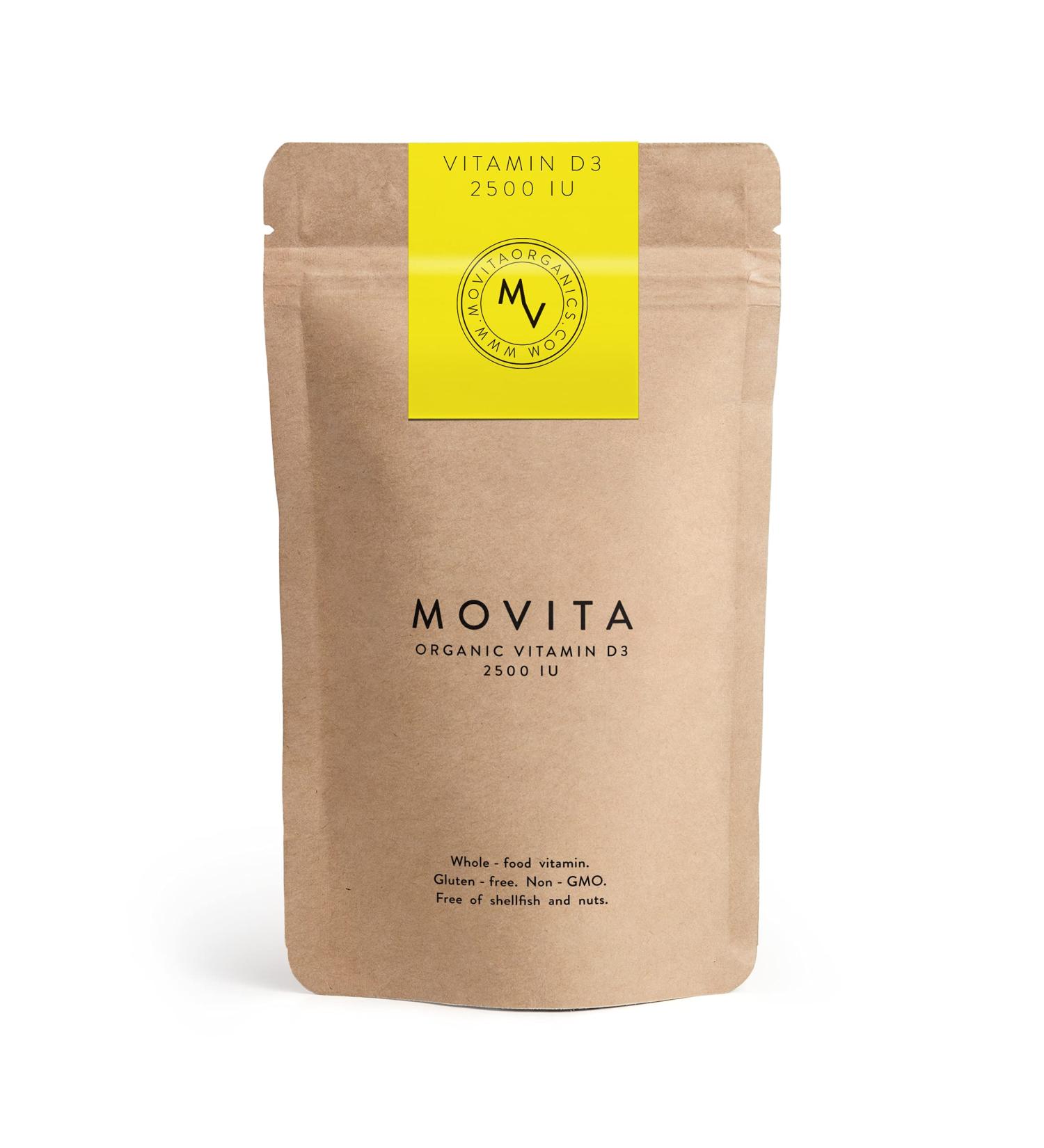 Movita Certified Organic Vitamin D3 2500IU Supports Energy Immune Health & Bone Strength Fermented Whole Foods Organic Vegan Gluten-Free Non-GMO 30-Day Supply (Eco-Friendly Pouch) - Buy Online on GoSupps.com