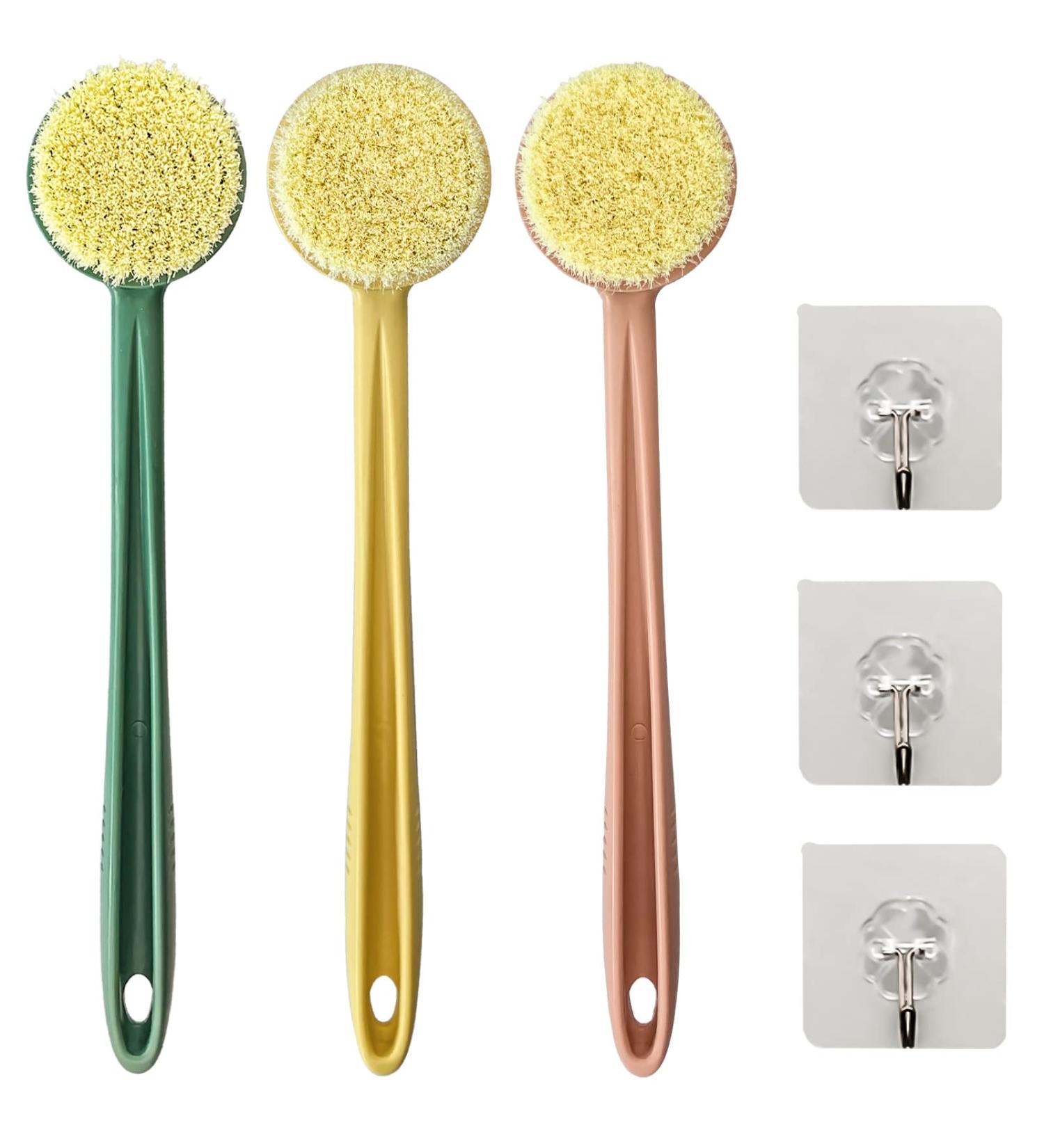 HST 3pcs Back Scrubber for Shower - Exfoliating Skin and Gentle Cleansing with Soft Bristles - Long Handle for Easy Body Cleansing - Ideal for Wet or Dry Brushing - Buy Online on GoSupps.com