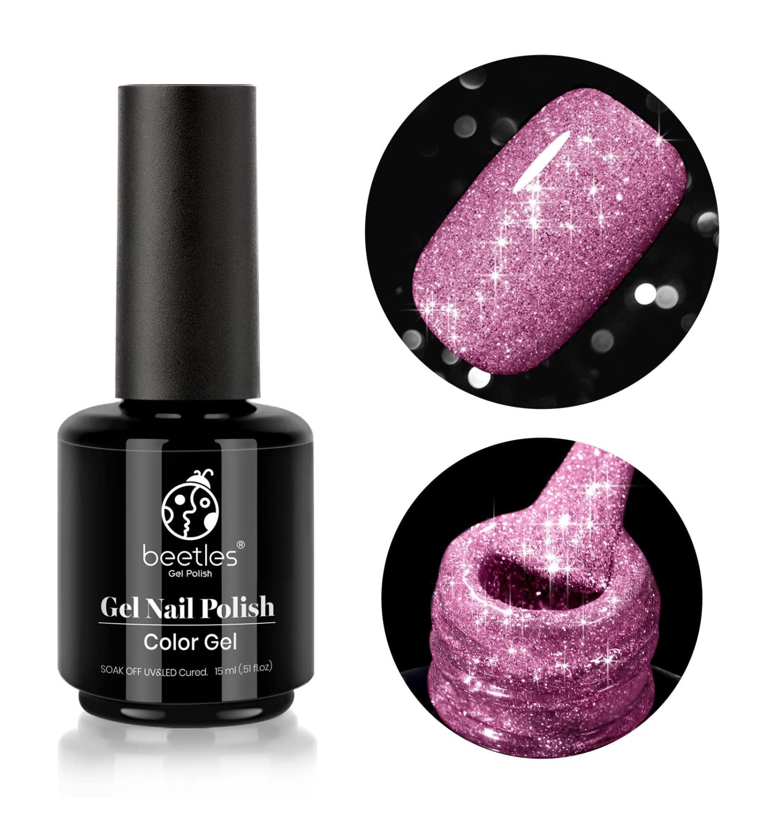 Beetles Pink Glitter Reflective Gel Nail Polish 15ML - Salon Quality, Soak Off, DIY Manicure - R-Sparkle Pink - Buy Online on GoSupps.com