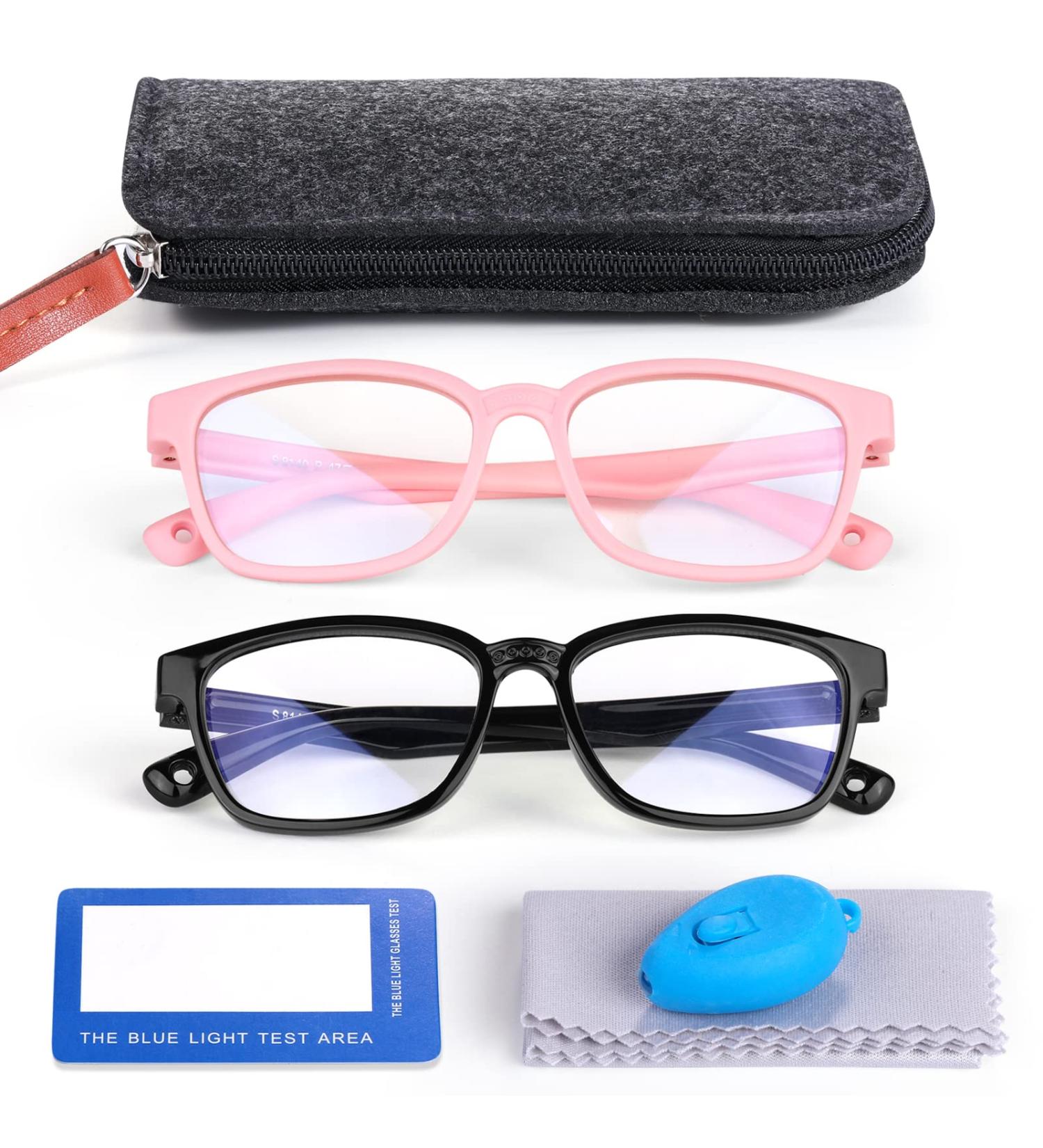 Gege Blue Light Glasses for Kids 2 Pack - UV Protection Eyestrain Glasses for Children Ages 3-10 - Ideal for Virtual Learning & Gaming - Black/Pink - Buy Online on GoSupps.com