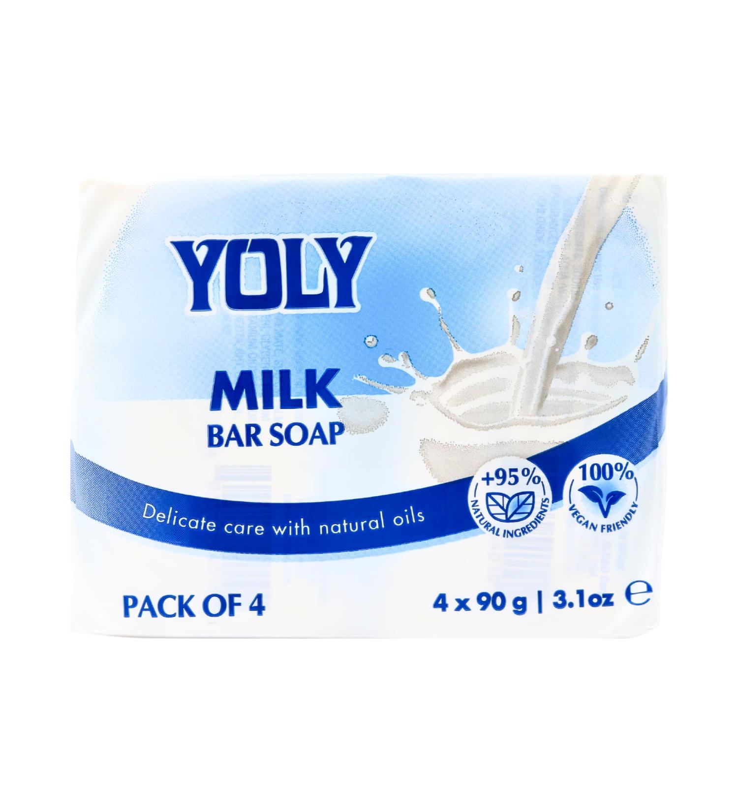 Yoly Milk Bar Soap (90g Pack of 4) - 95% Natural & Vegan Moisturizing Soap for Silky Smooth Skin | Buy Internationally - Buy Online on GoSupps.com