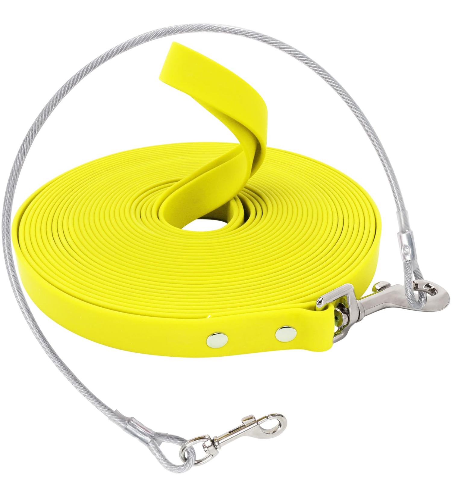 Waterproof Dog Drag Line - Chew-Proof Tie-Out Leash 15m for All Dog Sizes - Durable Training Line in Yellow - Buy Online on GoSupps.com