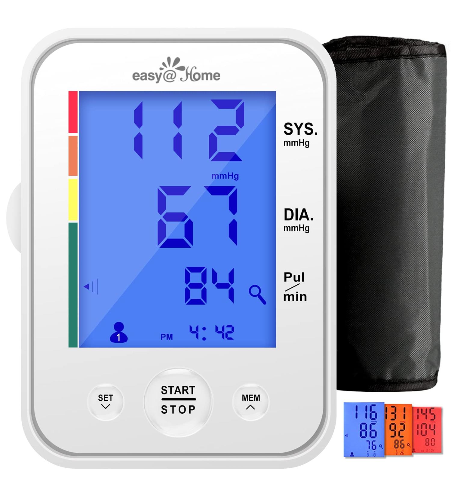 EasyHome Large Cuff Digital Blood Pressure Monitor | 3-Color Backlit Display & Pulse Meter | FDA Cleared for OTC | IHB Indicator | 2 User | FSA Eligible - Buy Online on GoSupps.com