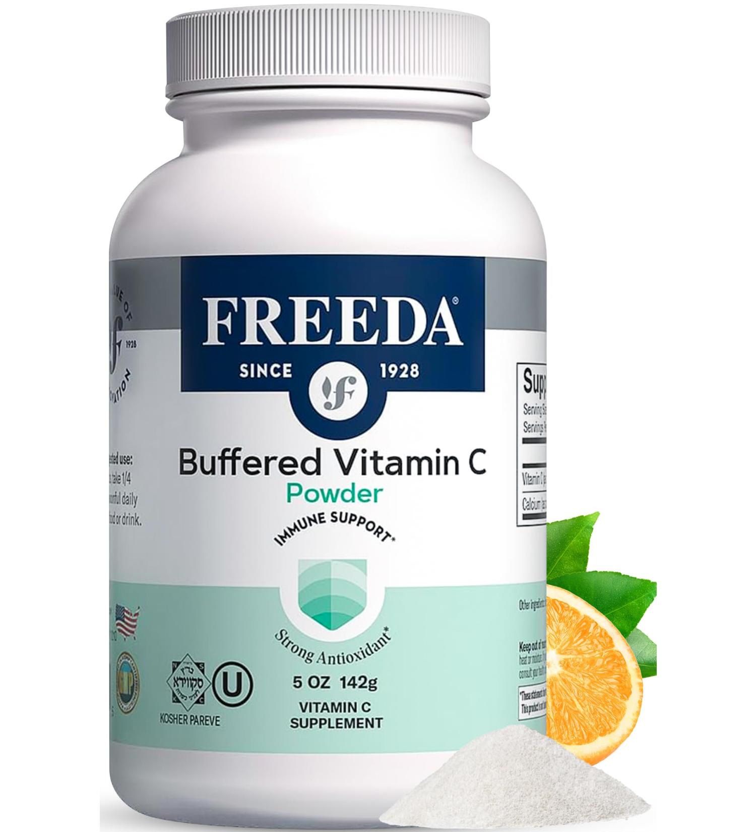 FREEDA Buffered Vitamin C Powder Gentle On Stomach Vitamin C Non-Acidic Vegan Kosher Sugar-Free for Immune Support and Seasonal Wellness 5 oz 5 Ounce (Pack of 1) - Buy Online on GoSupps.com
