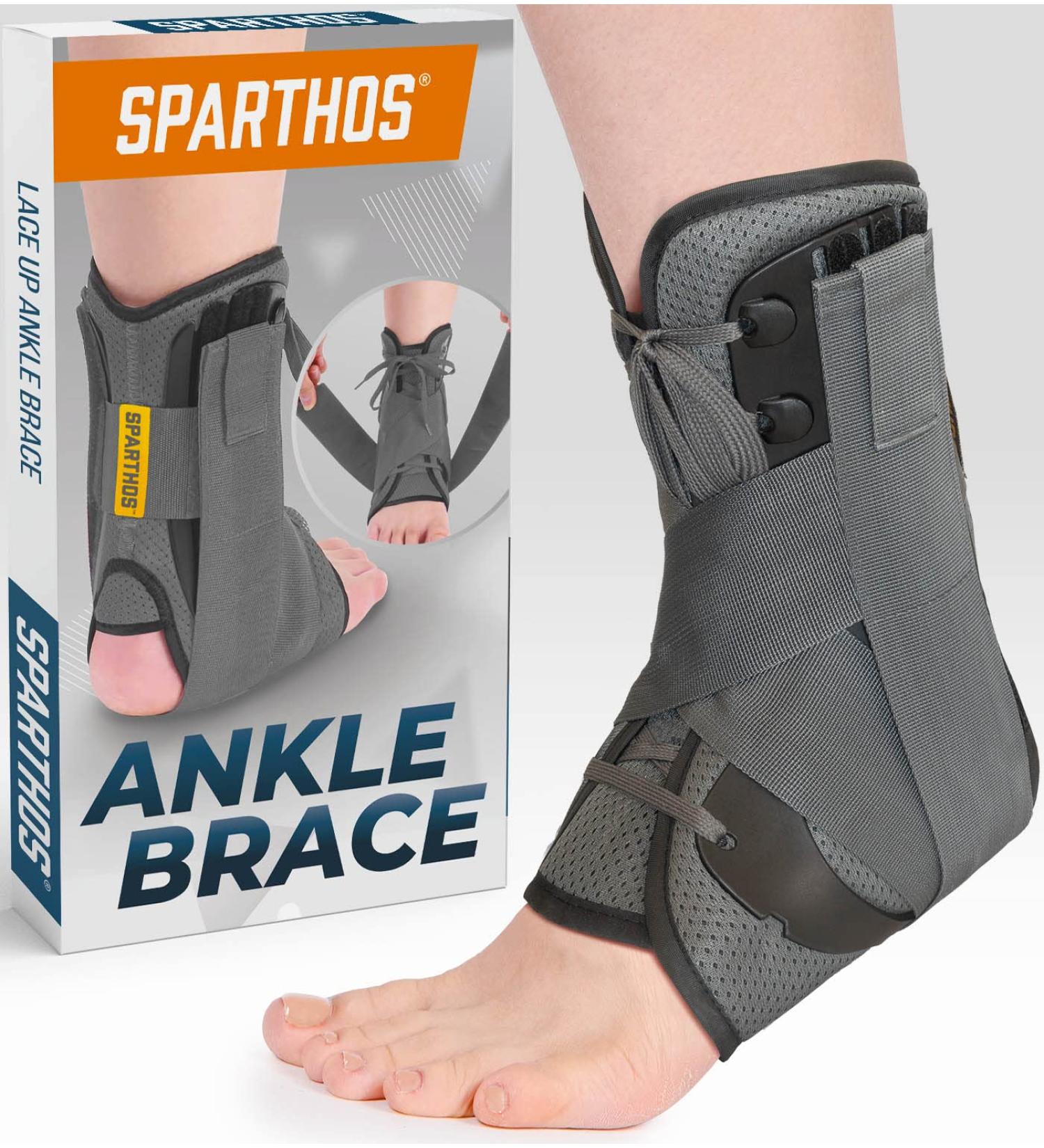 Sparthos Lace Up Ankle Brace - Adjustable Support for Running, Basketball, Volleyball - Compression Stabilizer Brace for Injury Recovery and Sprains - Gray, Large - Unisex - 1 Pack - Buy Online on GoSupps.com