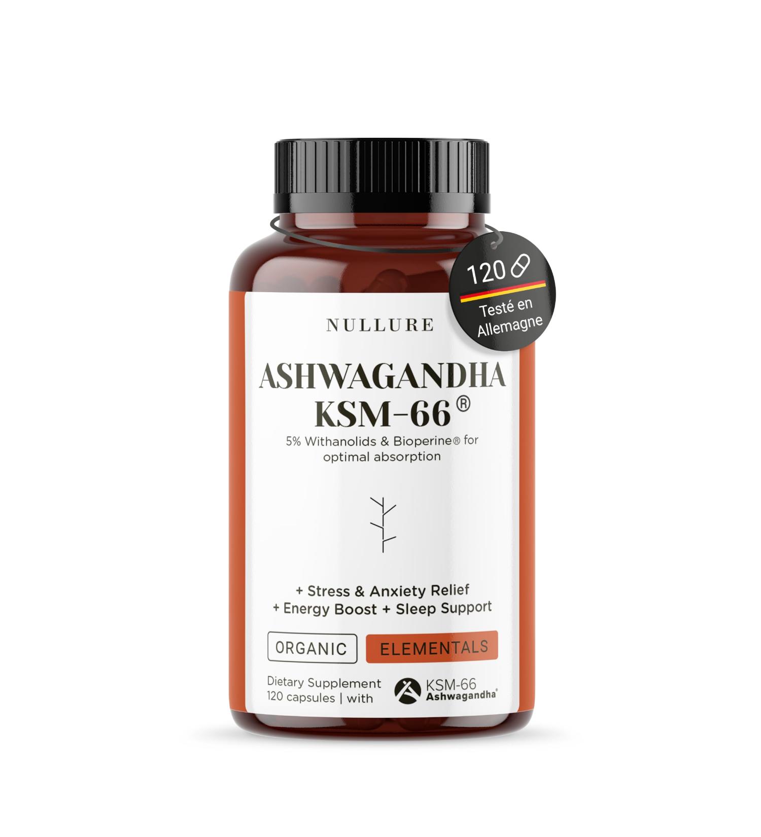 Nullure Ashwagandha Organic KSM-66 + Bioperine | Vegan | 600mg | 100% Pure | Anti-Stress (Cortisol) Performance Bodybuilding Sleep | 5% Withanolides | 120 Capsules (2 Months) - Buy Online on GoSupps.com