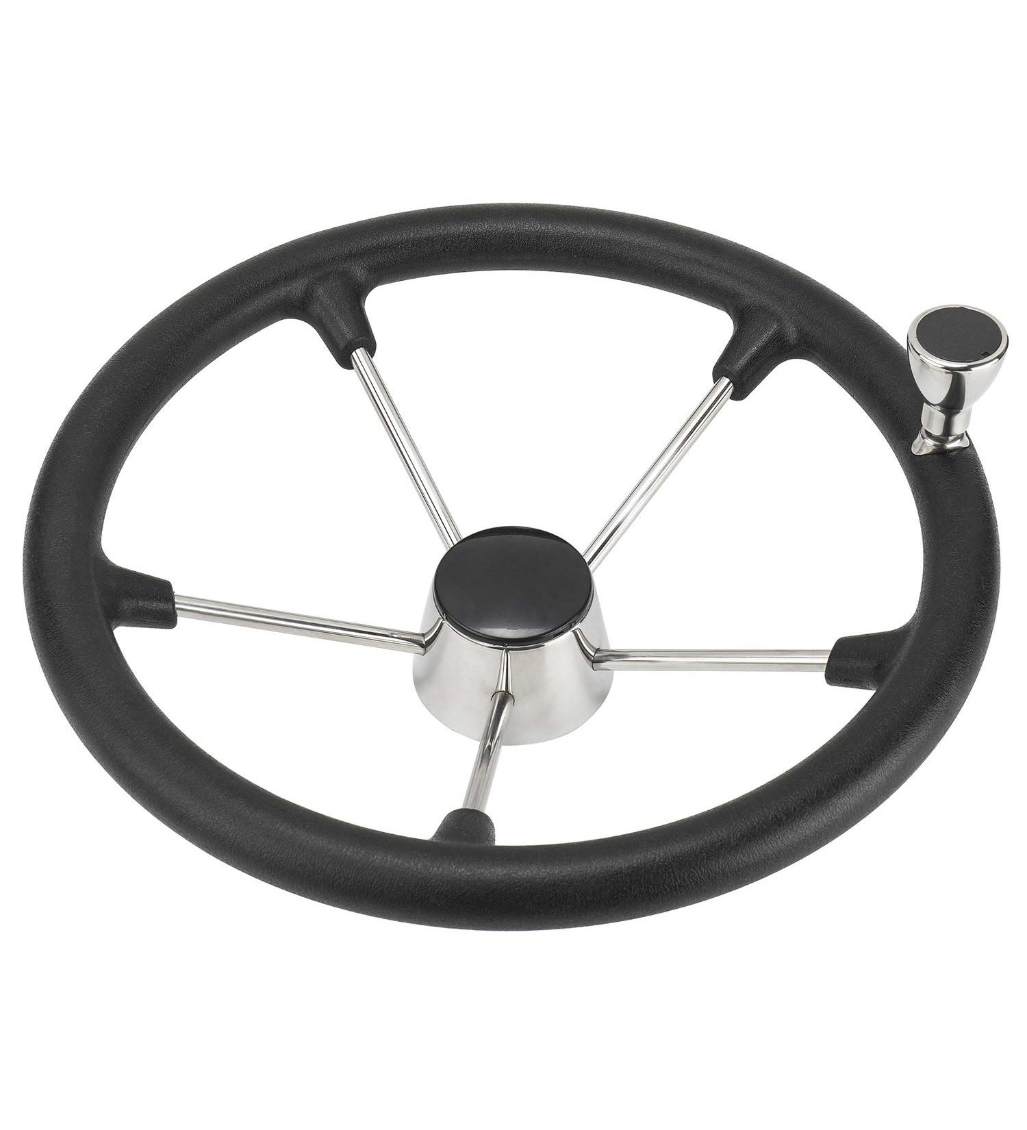 NovelBee 15-1/2 Stainless Steel Boat Marine Destroyer Steering Wheel with Black PU Foam and Knob - Buy Online on GoSupps.com