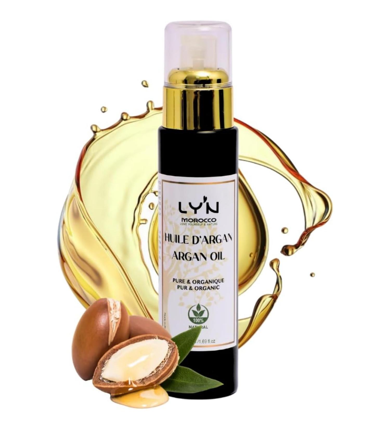  Ly'n Morocco Certified Organic Argan Oil 100% Pure Cold-Pressed - 50ml Glass Bottle with Pump - Face Hair and Body Care Natural Antioxidant Anti-aging Moisturizing - Buy Online on GoSupps.com