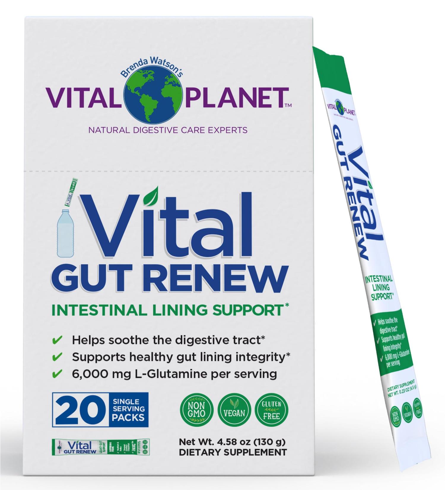 Vital Planet Gut Renew Powder Supplement - Leaky Gut Repair with L-Glutamine Marshmallow Ginger & Aloe Vera | 20 Single Serve Packs | International Shipping Available - Buy Online on GoSupps.com
