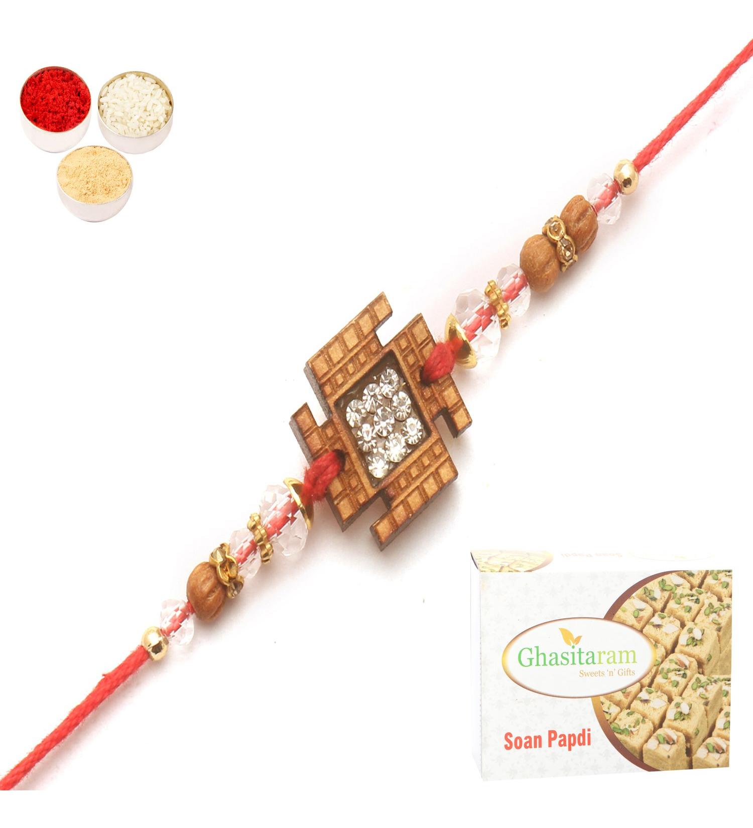 Ghasitaram Gifts Rakhi for Brother Rakhis Online - V0009 Diamond Rakhi with 400 GMS of Soan Papdi - Buy Online on GoSupps.com