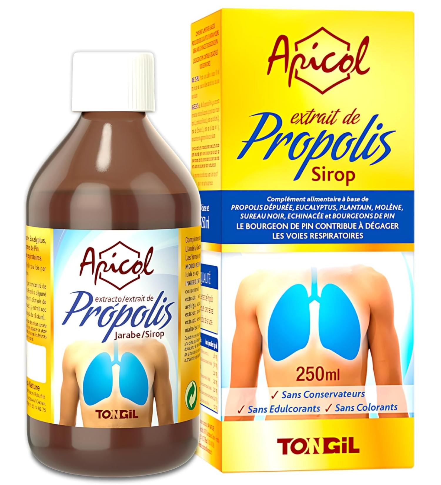 Dry and Oily Cough Syrup with Propolis Pine Buds and Echinacea - Against Mucosity and Mucus - No Sweeteners and Preservatives - 250 ml Bottle of Apicol Api-Nature - Buy Online on GoSupps.com