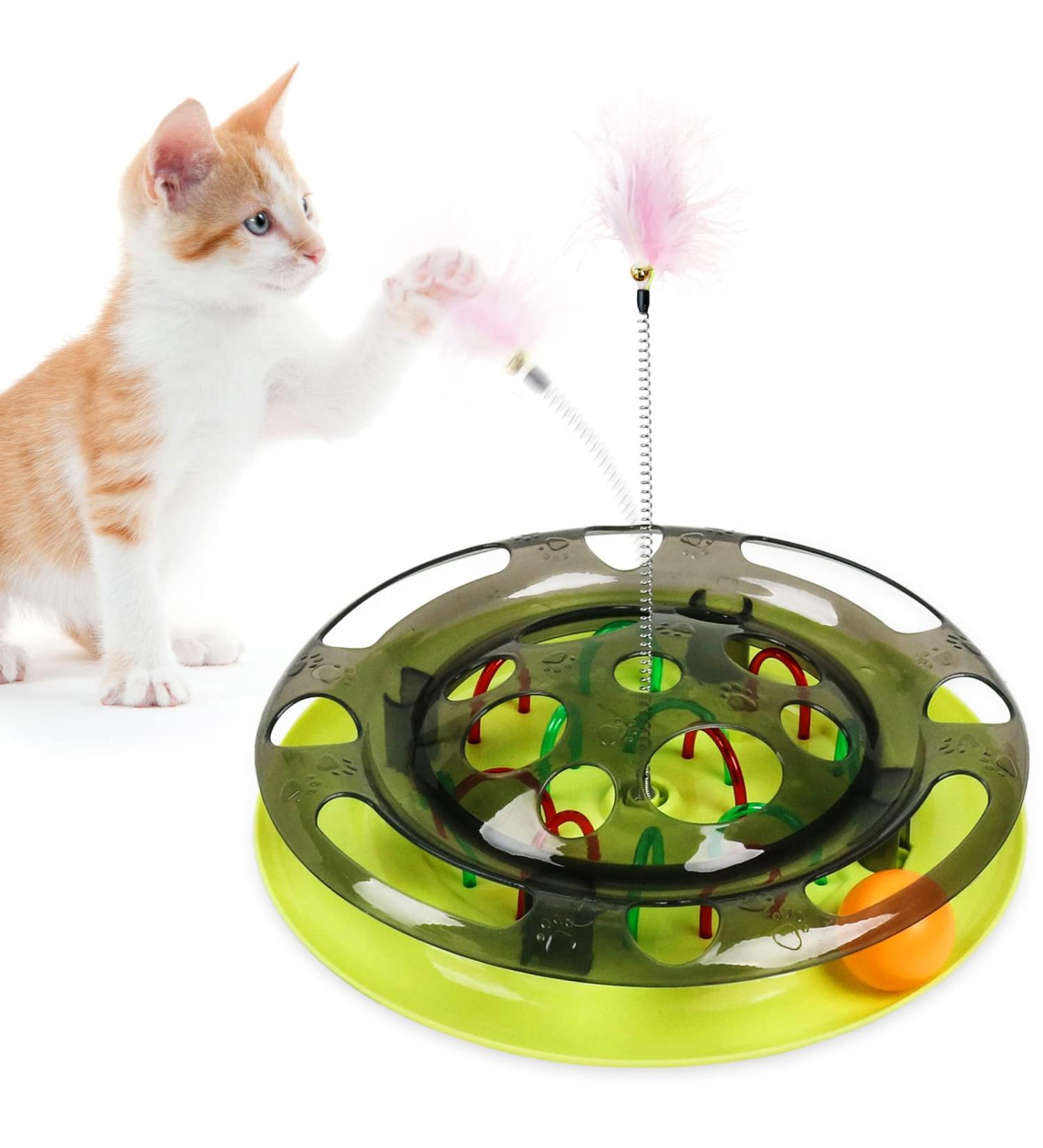 Interactive Cat Toy Set for Indoor Cats - Turntable, Slow Food Tray, Feather Toys & Balls - Buy Online on GoSupps.com