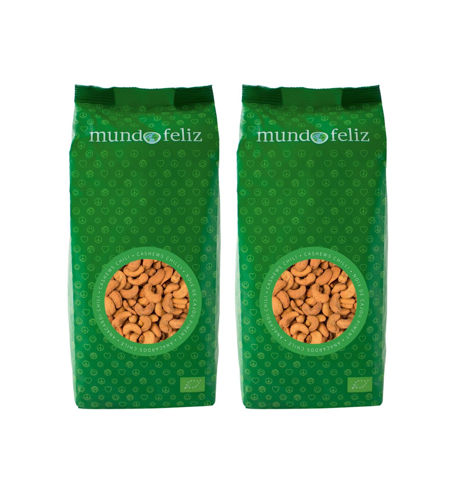 Mundo Feliz Organic Roasted Cashews with Chili - 2 x 400g | Premium Snacking Nuts for International Shipping - Buy Online on GoSupps.com