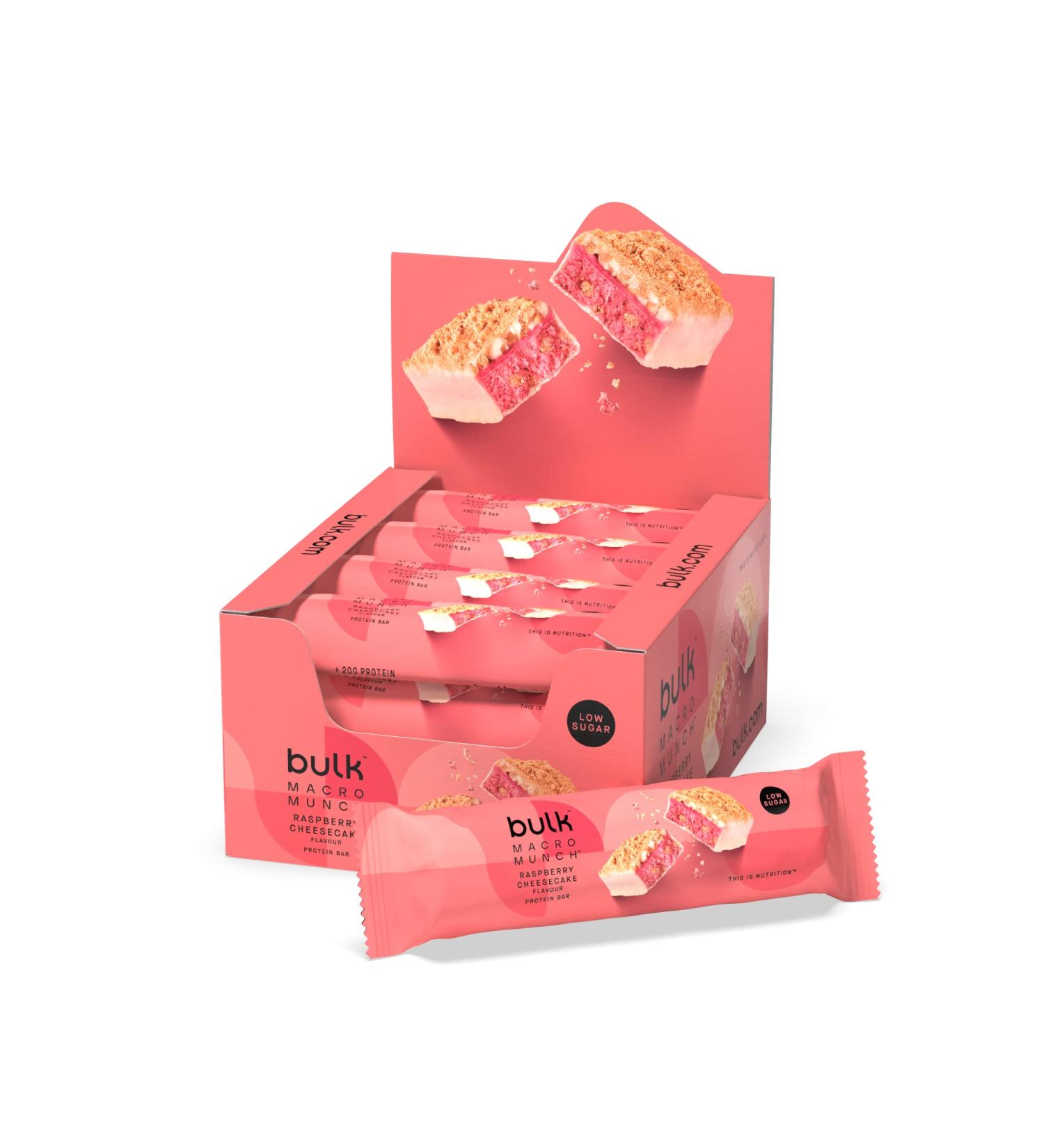 Bulk Macro Munch Raspberry Cheesecake Protein Bars - 62g Box of 12 International Shipping Available - Buy Online on GoSupps.com