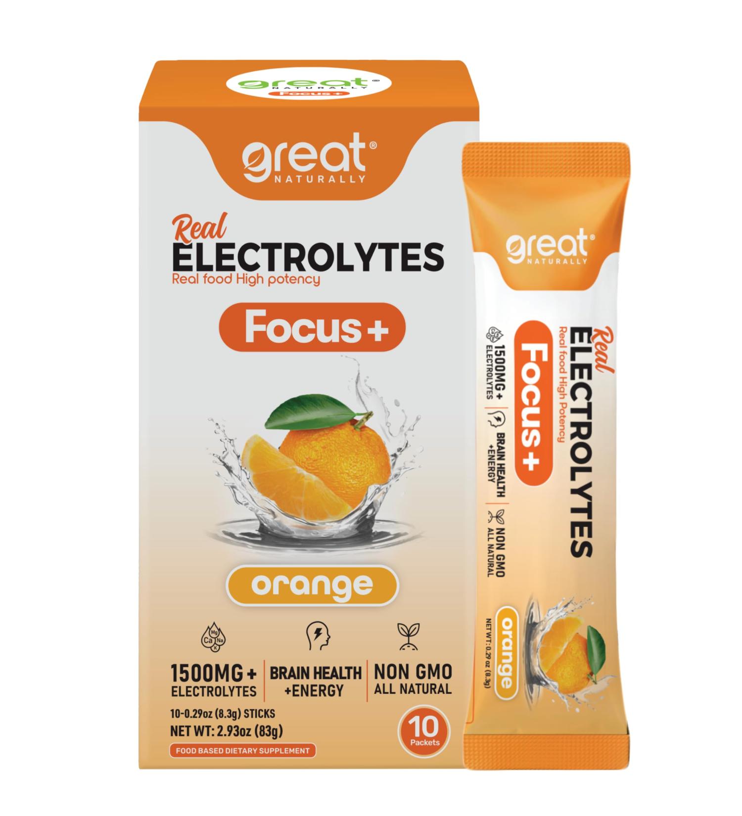 Focus+ Nootropic Electrolyte: Hydration & Brain Support for Cognitive Enhancement Memory Concentration - Citicoline Organic Caffeine Methyl B12 - USA Made (10 Packets) (10 Packets Orange) Orange 2.93 Ounce (Pack of 1) - Buy Online on GoSupps.com