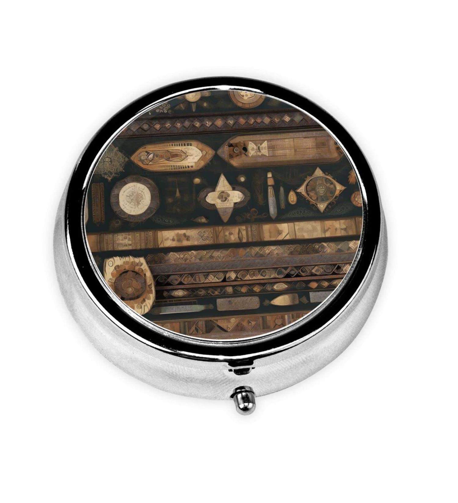 Bohemian Style Round Pill Box Organizer - 3 Compartment Travel Pill Case for International Shipping - Buy Online on GoSupps.com