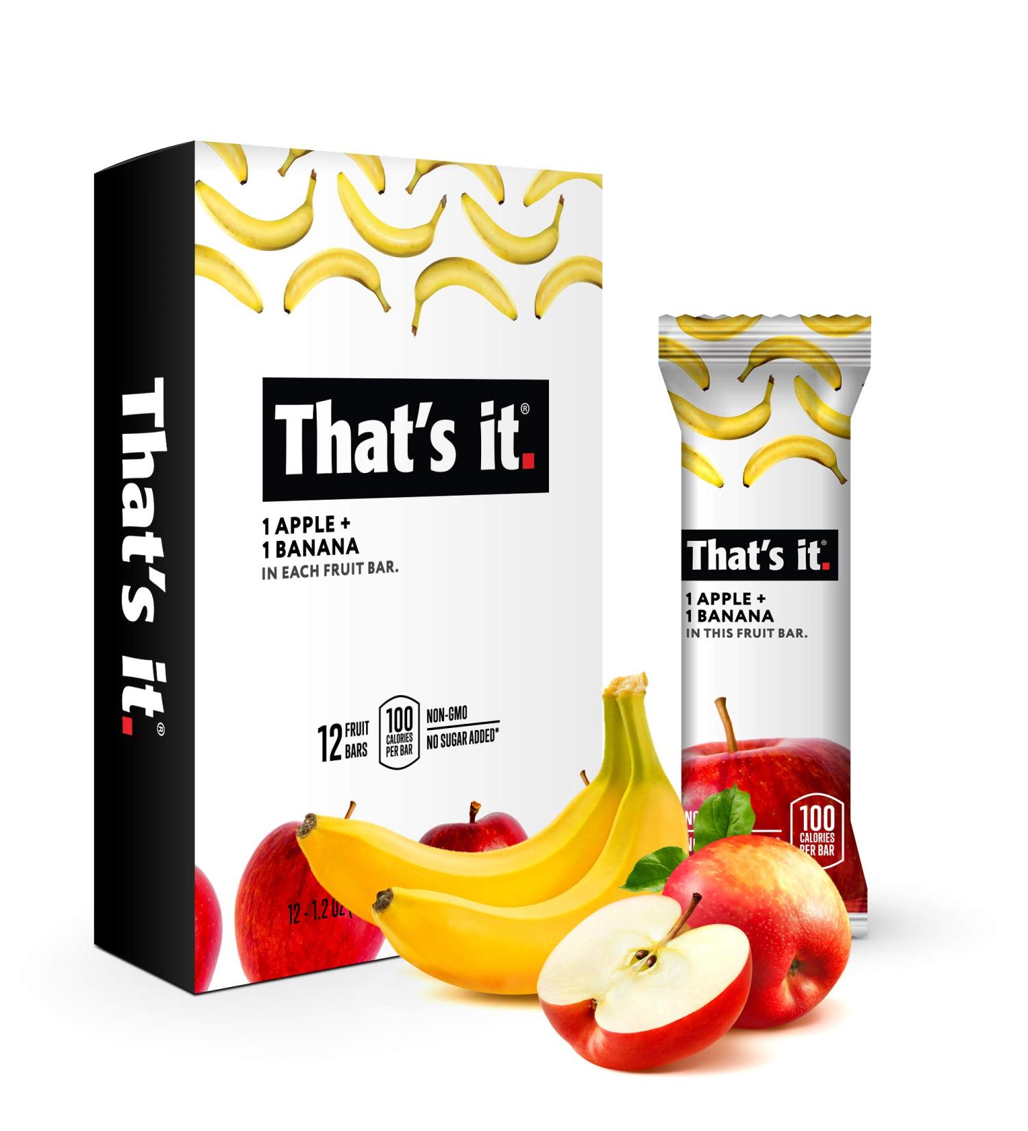Thatâ€™s It Nutrition Apples + Banana Fruit Bars - 100% Natural, Paleo, Non-GMO, Sugar-Free, 12 Pack - Buy Online on GoSupps.com