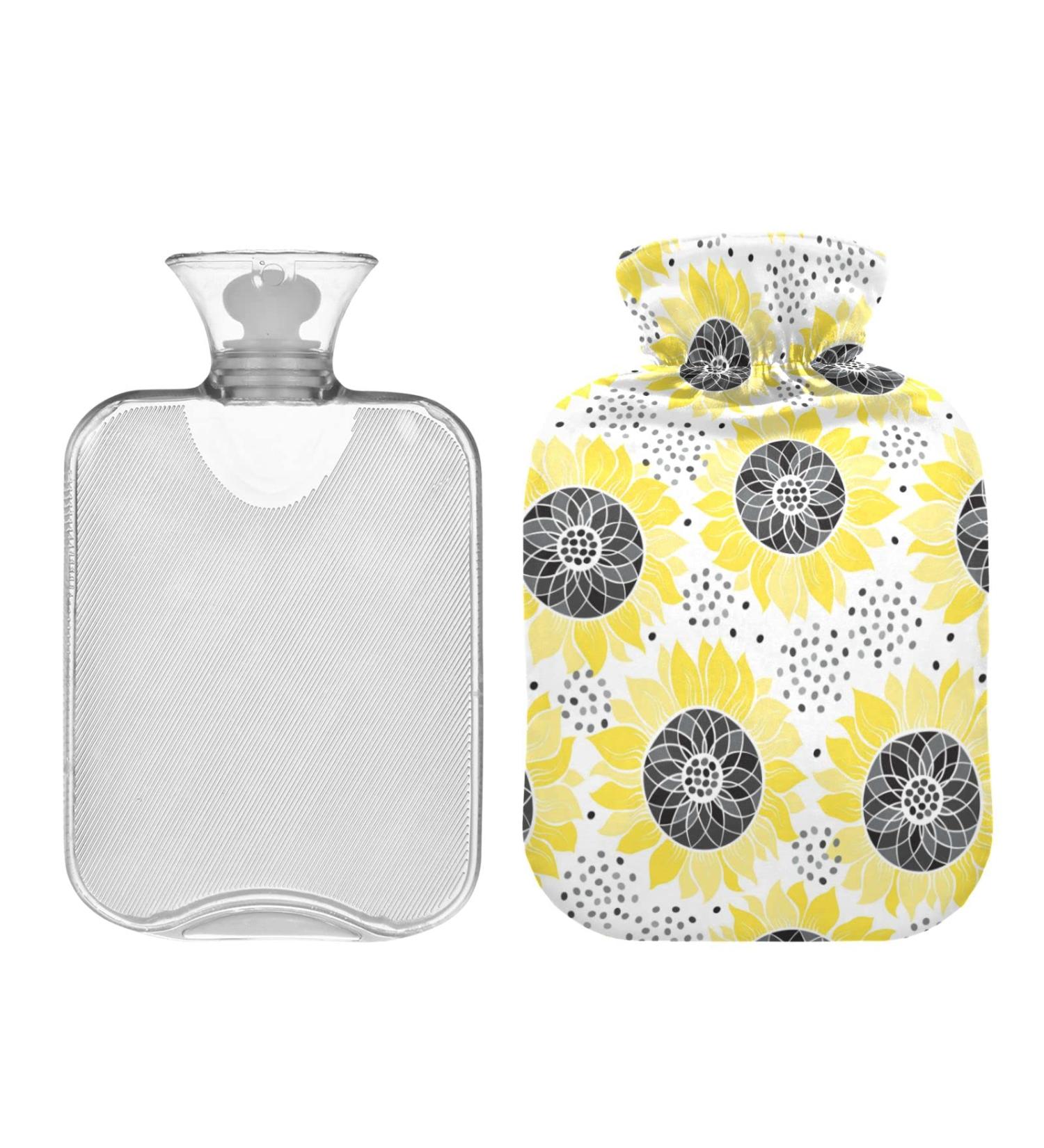 Hot Water Bottle 2L with Lid - Abstract Sunflower & Dots Design for Pain Relief | Perfect Hand & Feet Warmer for Winter - Buy Online on GoSupps.com